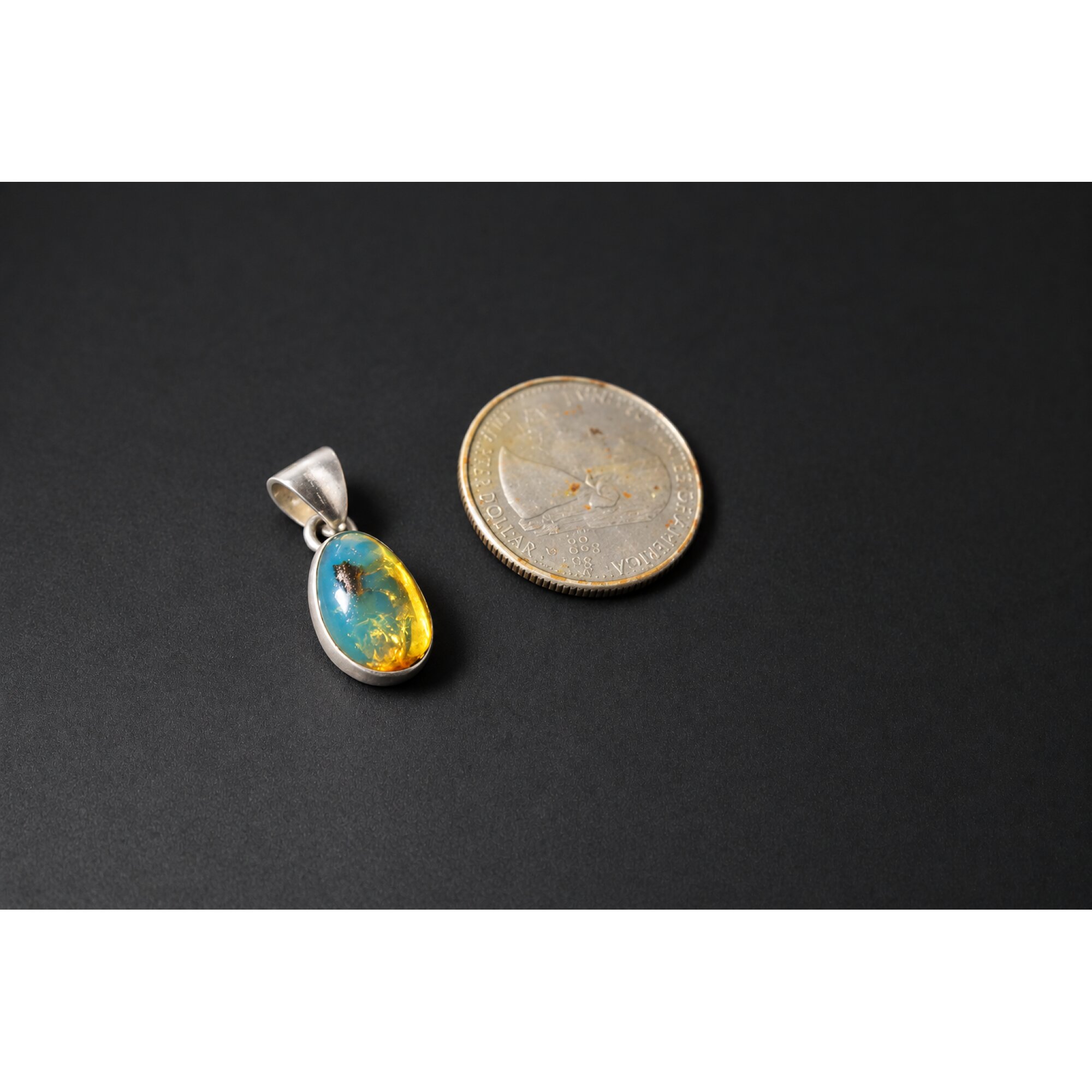 Handcrafted sky blue Dominican amber sterling silver pendant 24mm – photo 4