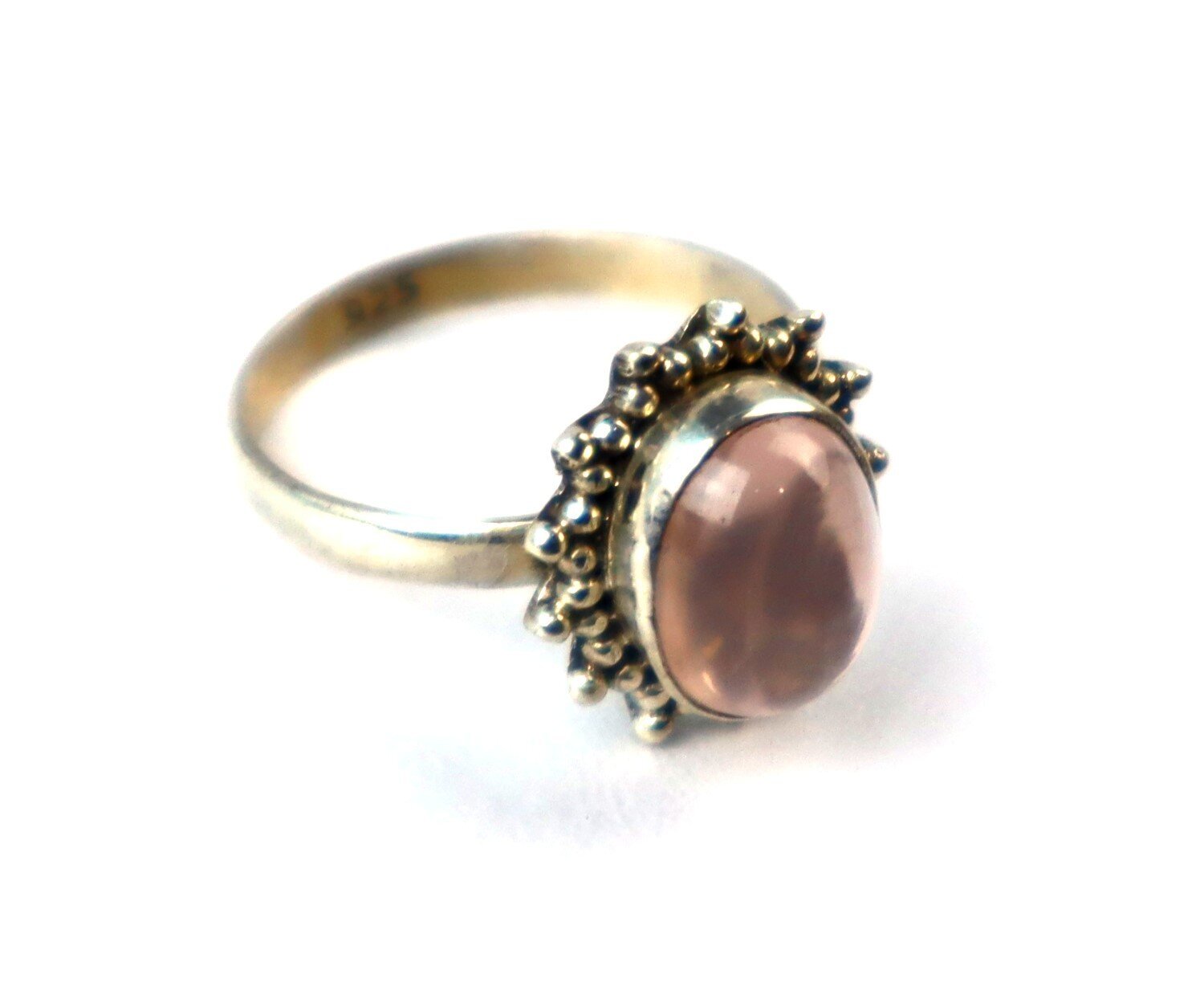 Authentic Beautiful Pink Rose Quartz 925 Sterling Silver Oval Ring US#7 1/2 – photo 5