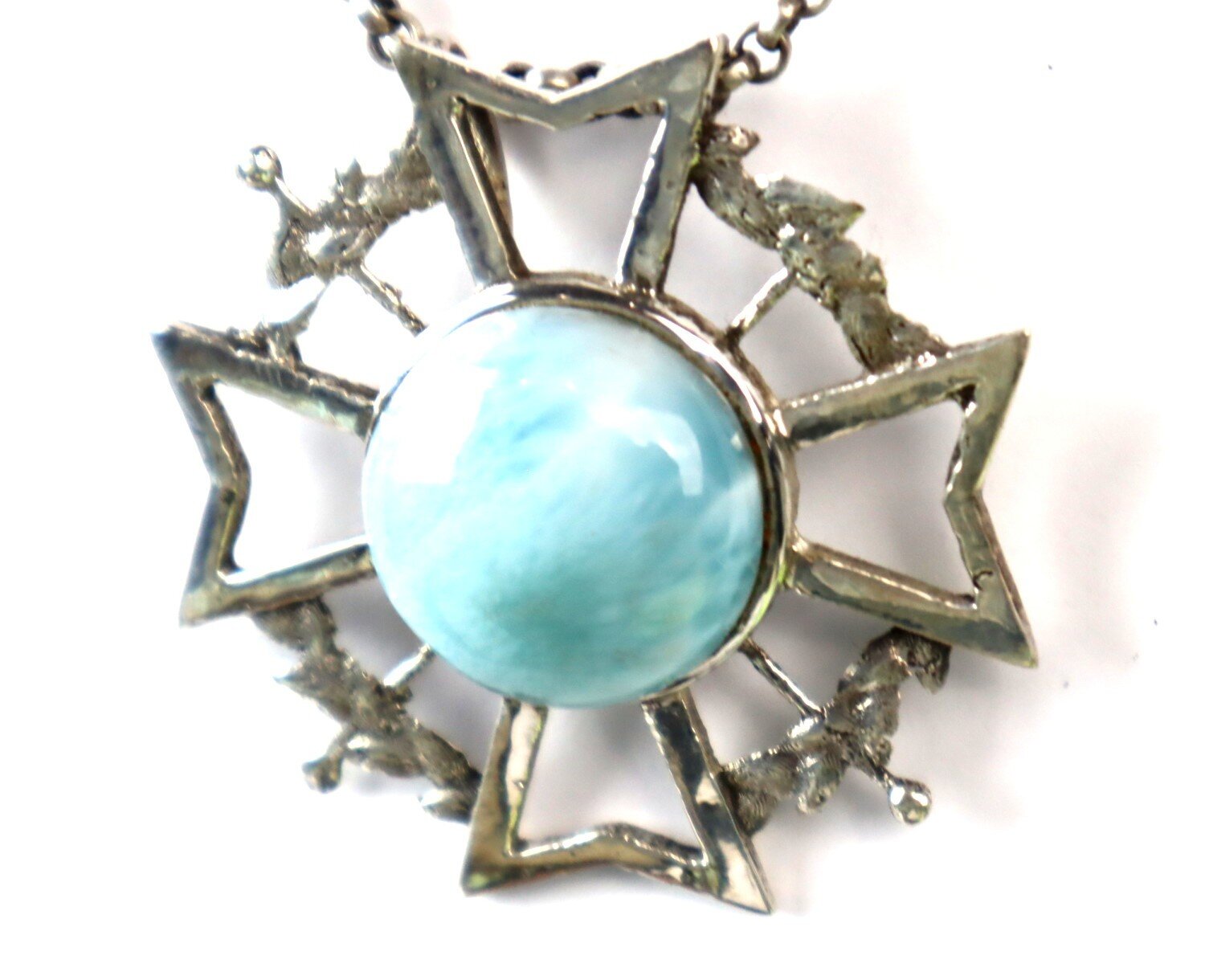 Charming Design Natural Sky Blue Larimar .925 Sterling Silver Pendant 37mm – photo 5