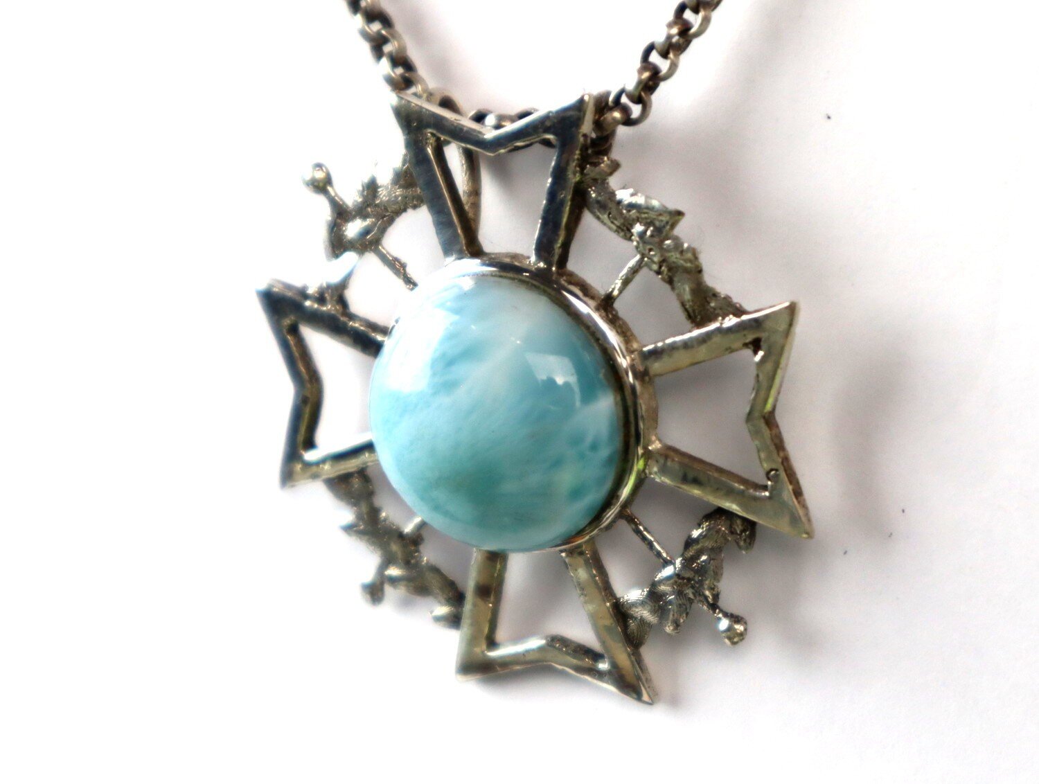 Charming Design Natural Sky Blue Larimar .925 Sterling Silver Pendant 37mm – photo 6