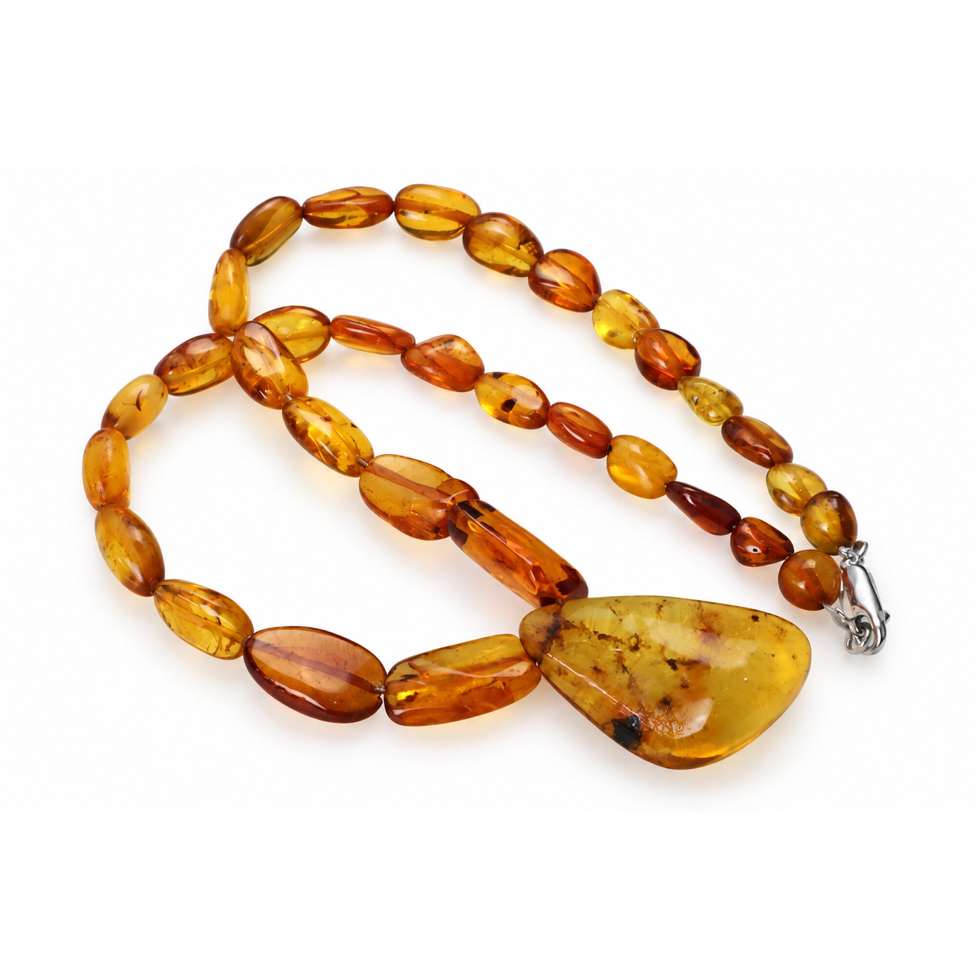Real green orange Dominican amber sterling silver necklace 18.9in – photo 16