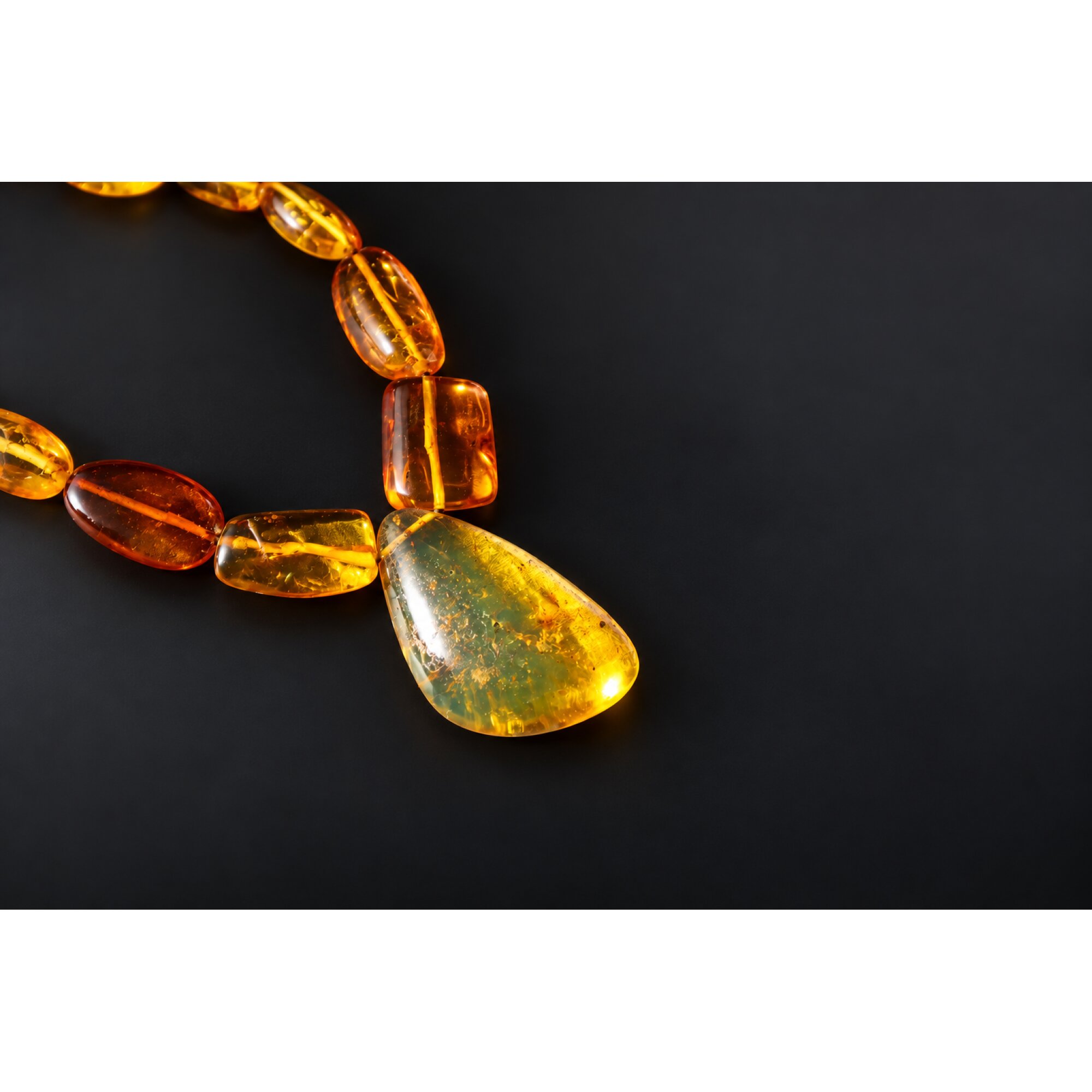 Real green orange Dominican amber sterling silver necklace 18.9in – photo 17