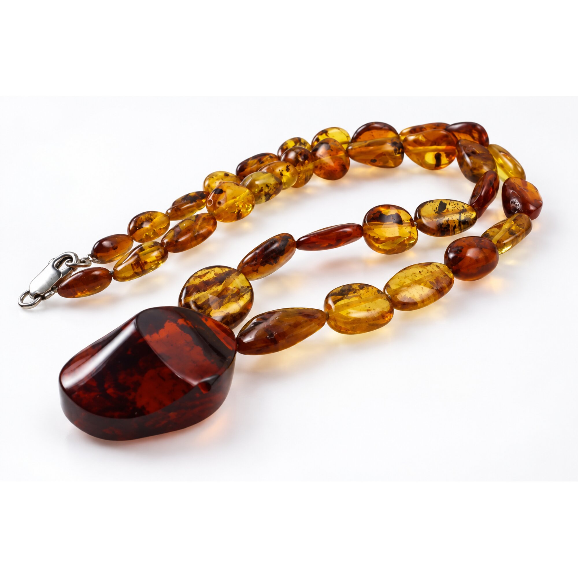 Skilled craftsmanship orange red Dominican amber sterling silver necklace 19.7in – photo 7