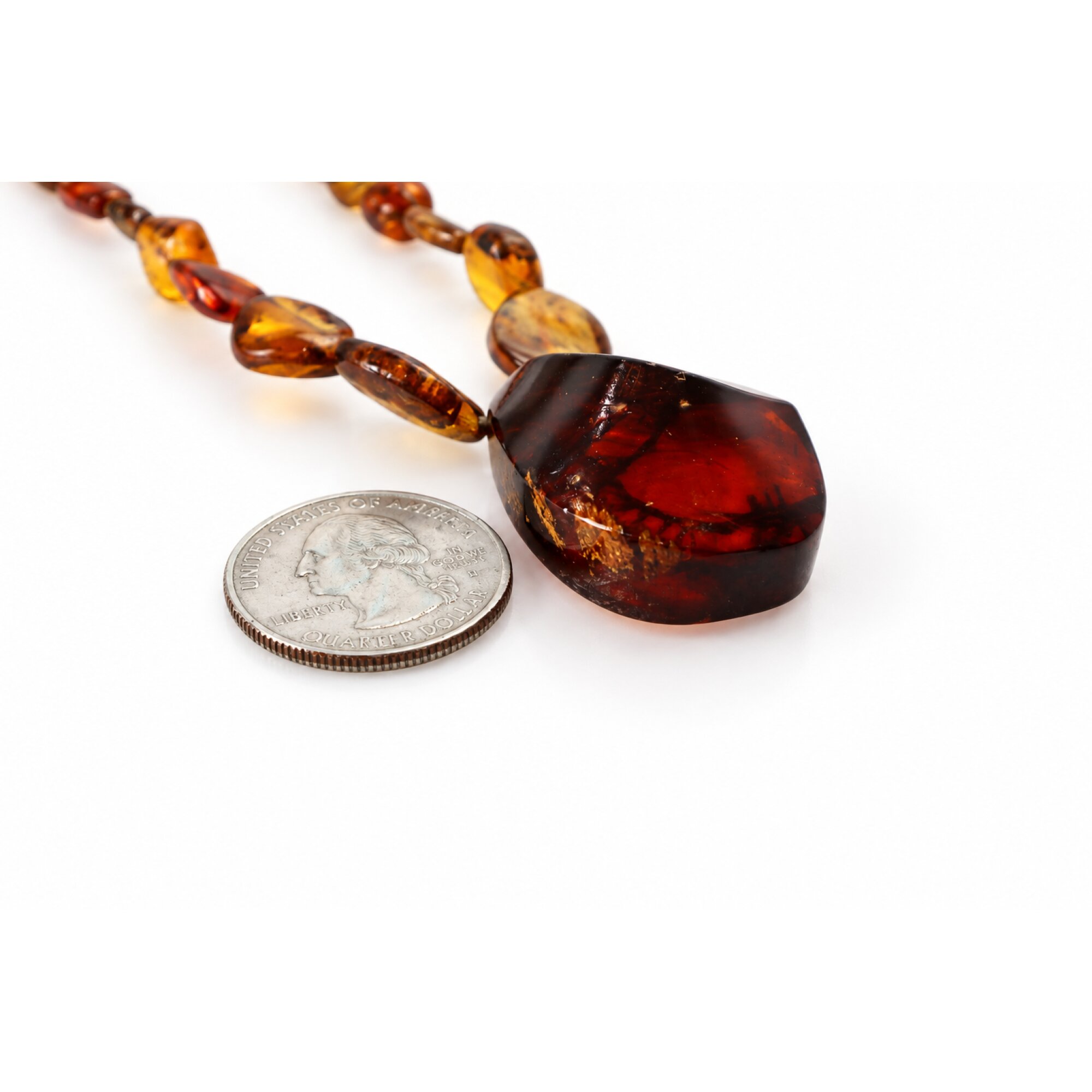 Skilled craftsmanship orange red Dominican amber sterling silver necklace 19.7in – photo 16