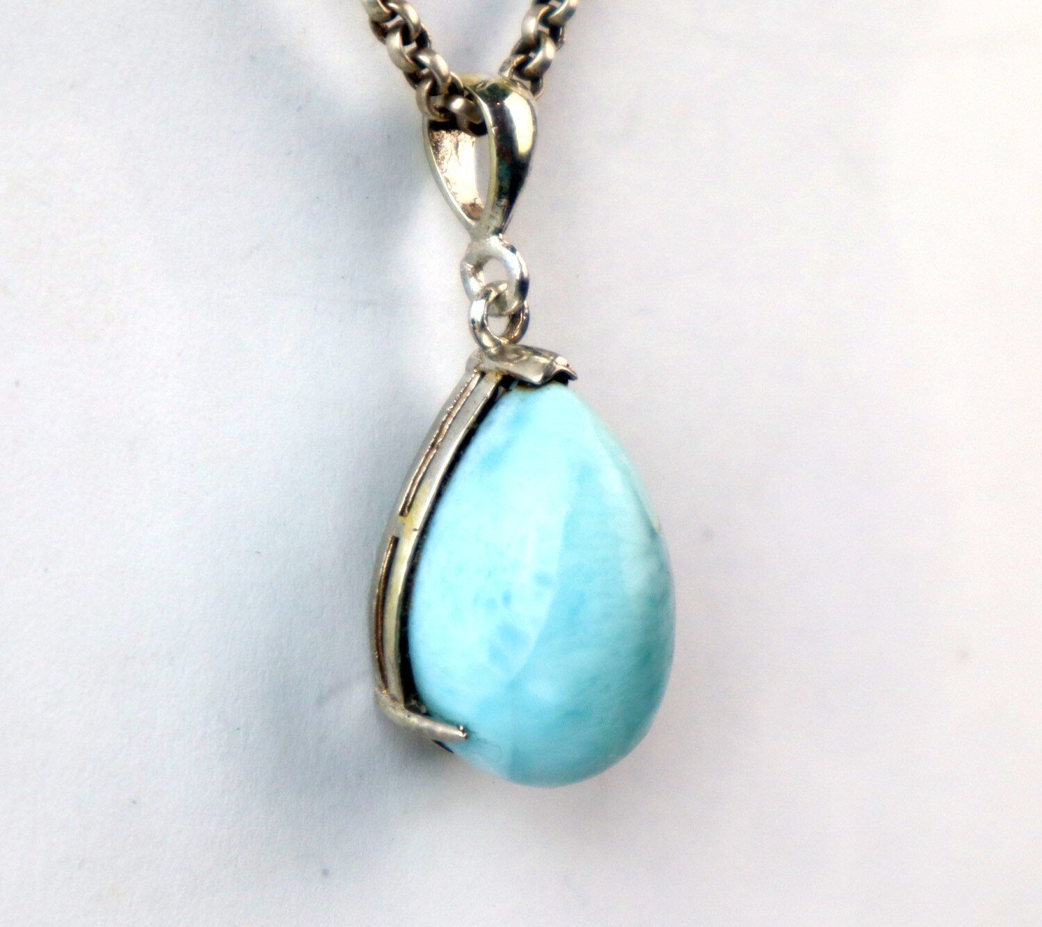 Genuine Authentic Sky Blue Larimar 925 Sterling Silver Teardrop Pendant 34mm – photo 5