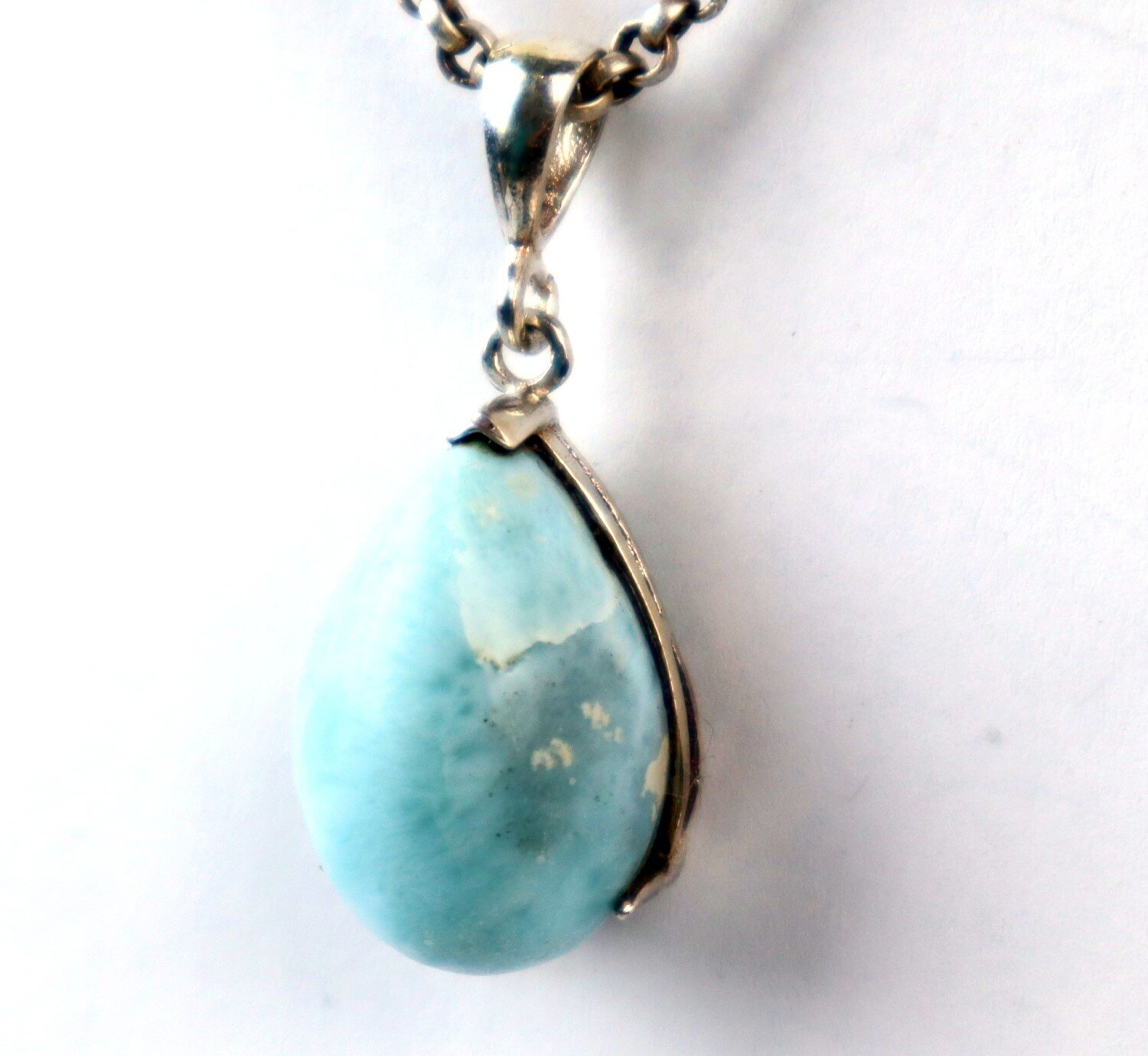 Genuine Authentic Sky Blue Larimar 925 Sterling Silver Teardrop Pendant 34mm – photo 6