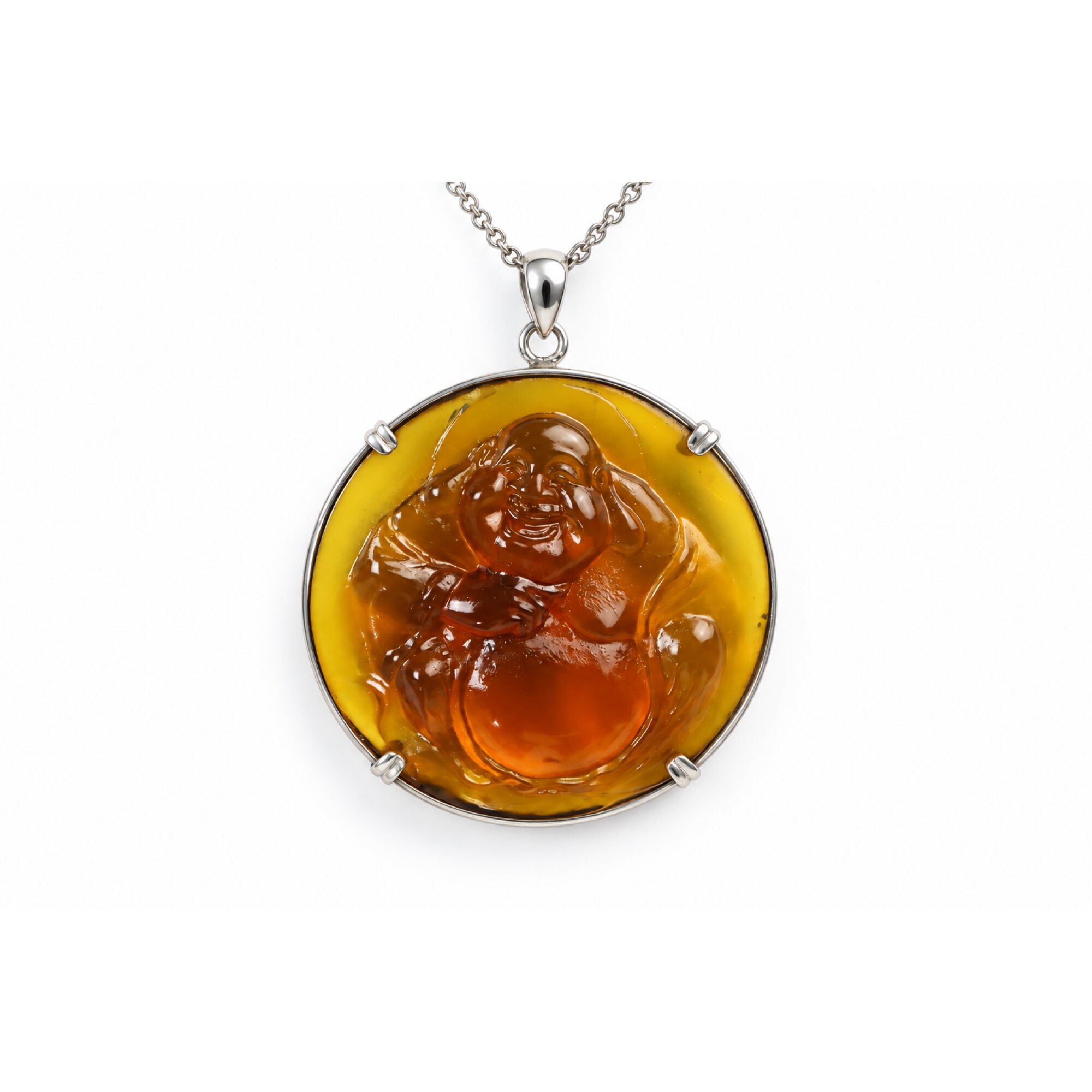 Expertly hand carved cognac green Dominican amber sterling silver pendant 63mm – photo 6