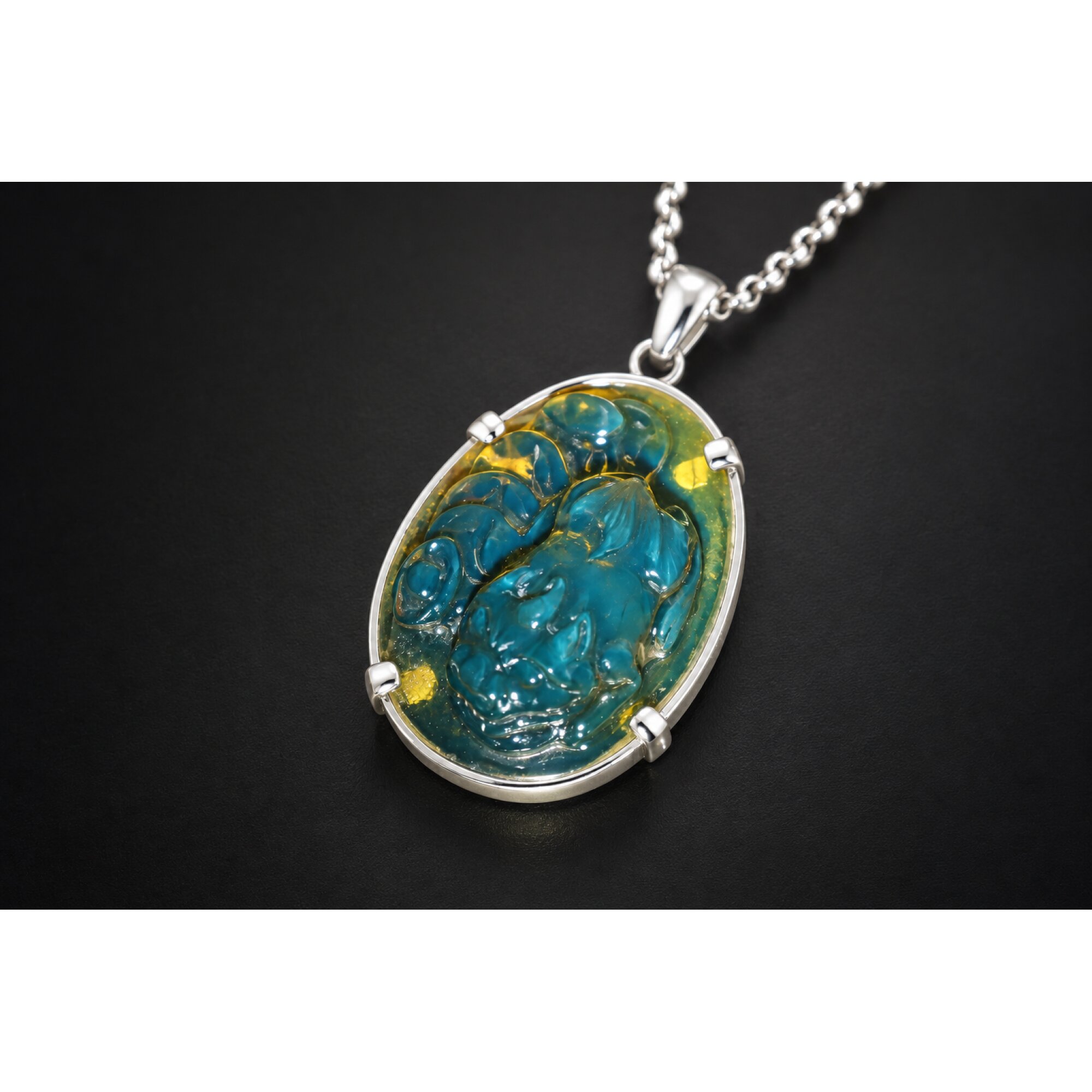 Earth mined sky blue Dominican amber sterling silver amber 55mm – photo 2