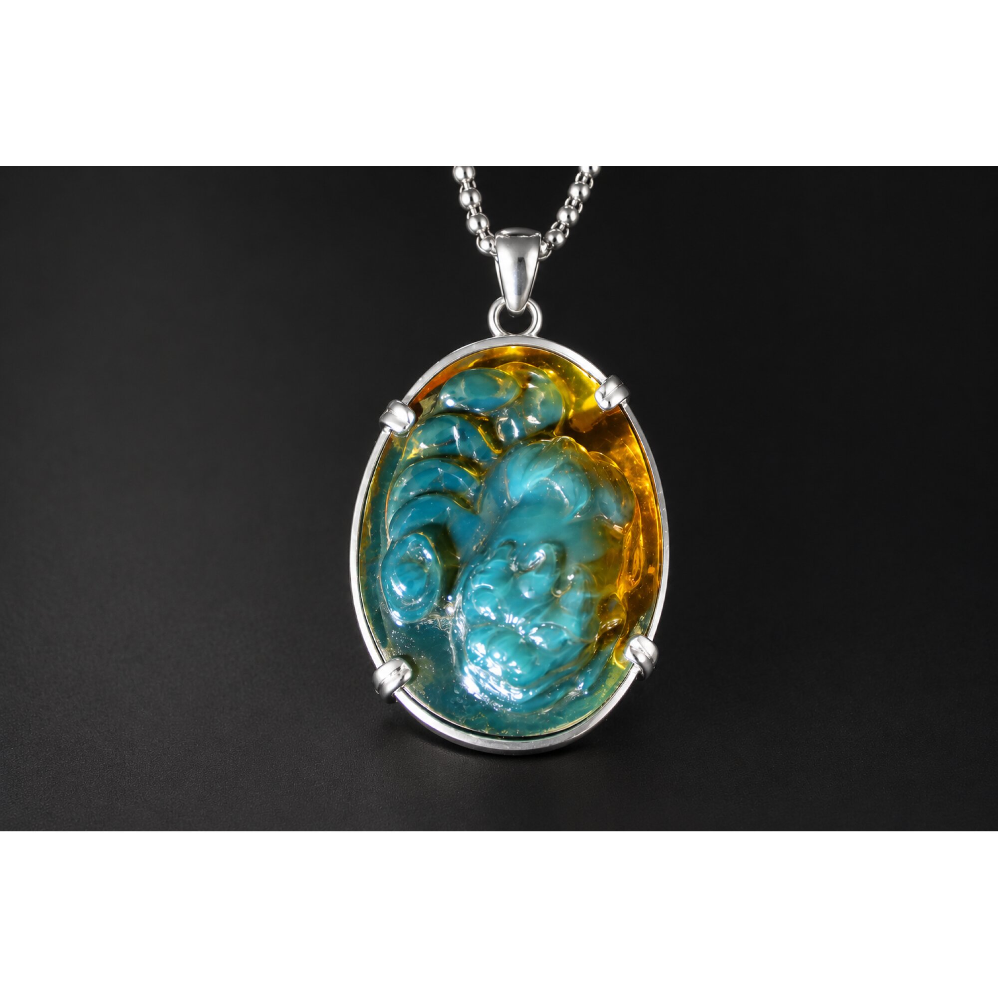 Earth mined sky blue Dominican amber sterling silver amber 55mm – photo 4