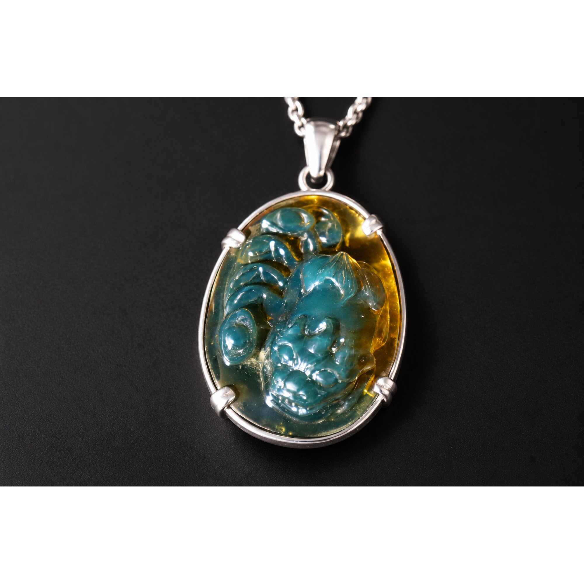 Earth mined sky blue Dominican amber sterling silver amber 55mm – photo 12