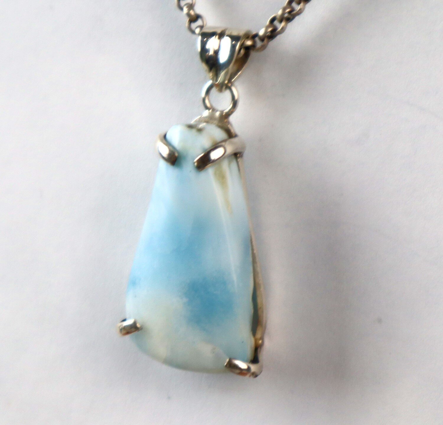Unusual Natural Light Blue Larimar slice .925 Sterling Silver Pendant 42mm – photo 6