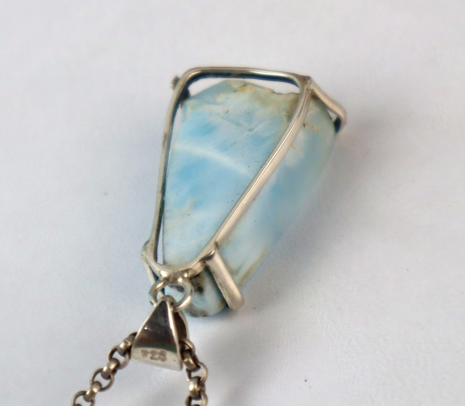 Unusual Natural Light Blue Larimar slice .925 Sterling Silver Pendant 42mm – photo 8