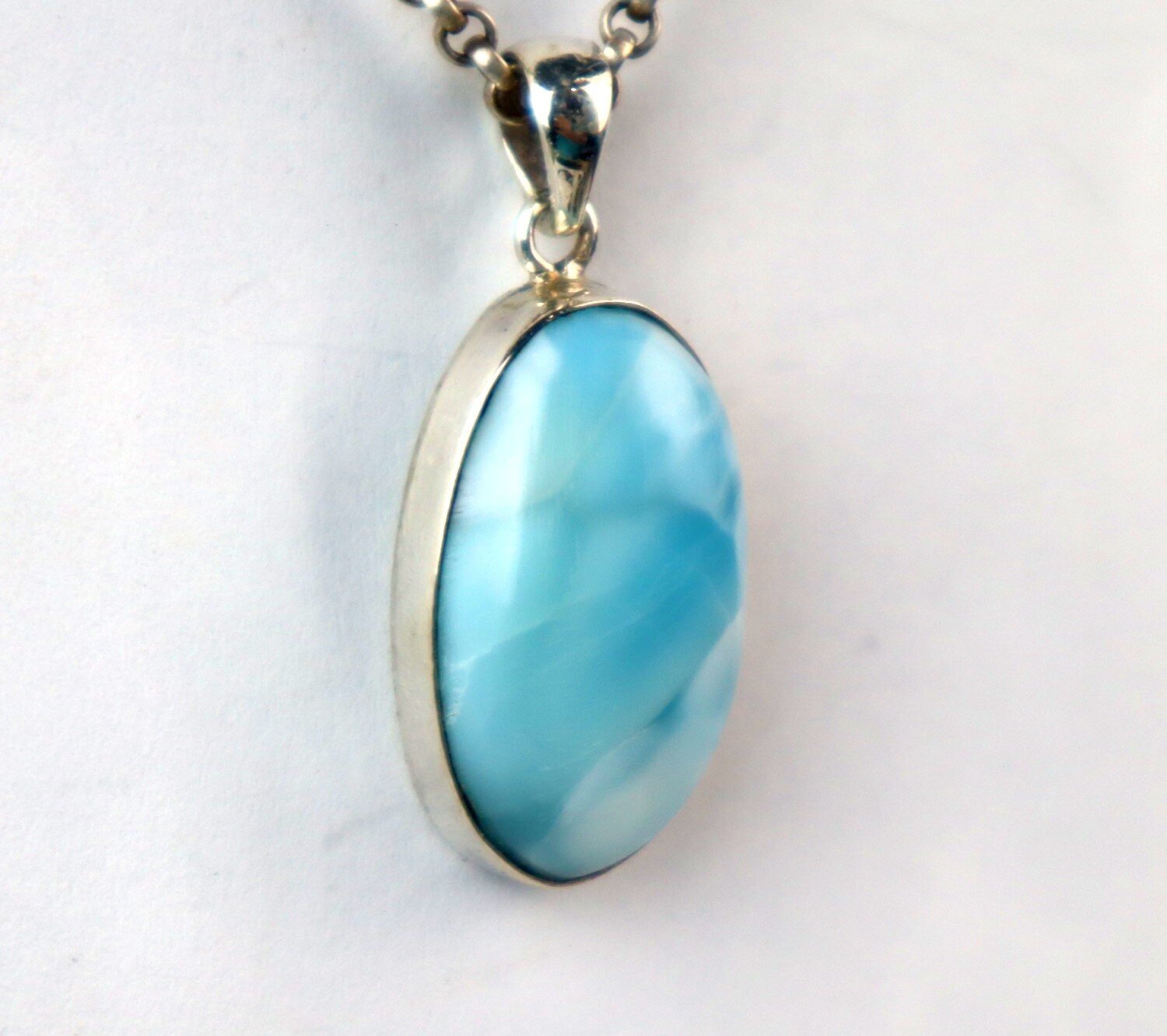 Authentic Beautiful Sky Blue Larimar 925 Sterling Silver Oval Pendant 34mm – photo 4