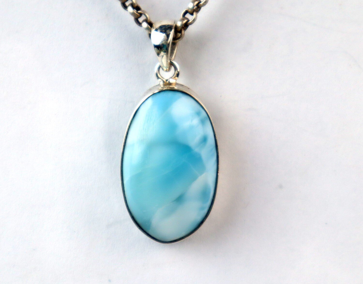 Authentic Beautiful Sky Blue Larimar 925 Sterling Silver Oval Pendant 34mm – photo 7