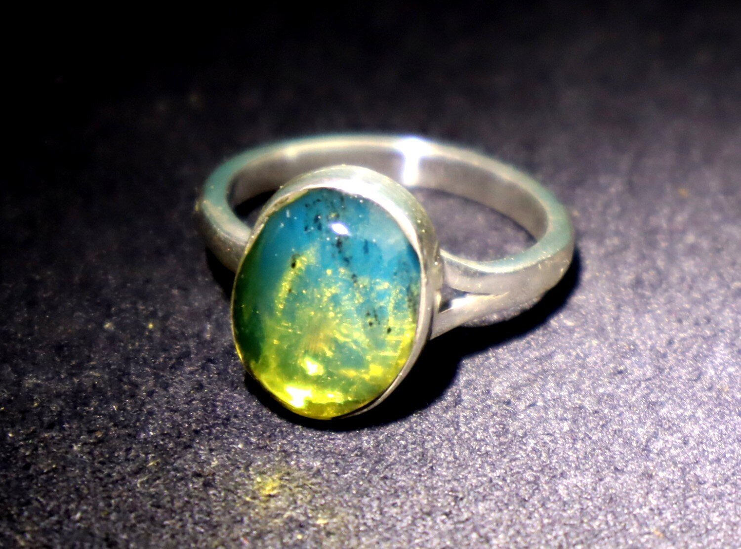 Exquisite Natural Clear Ocean Blue Amber .925 Sterling Silver Ring #6 – photo 4