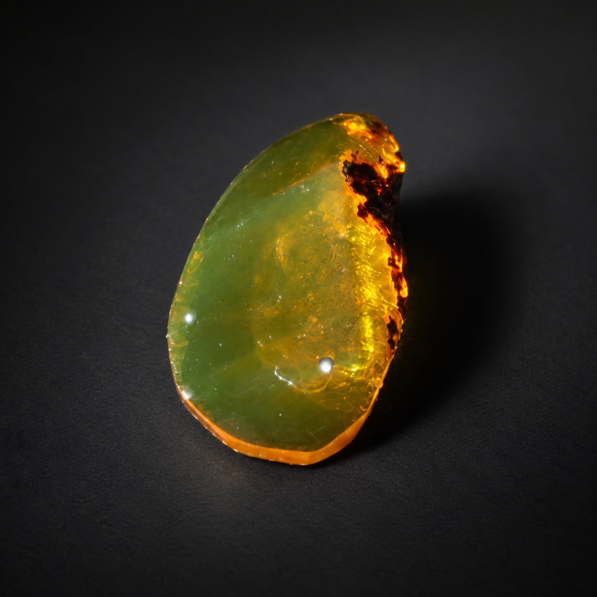 Untreated green yellow Dominican amber cabochon