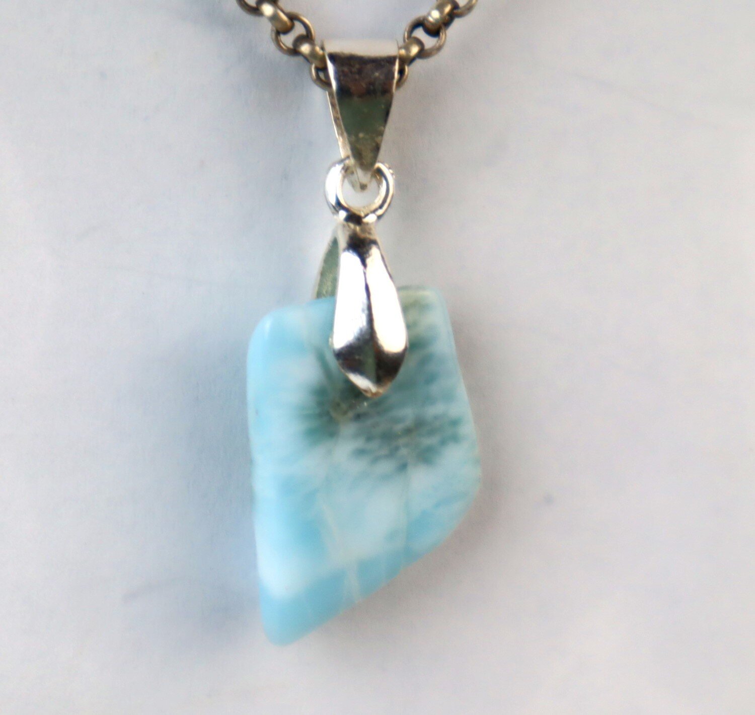 Beautiful Natural Light Blue Larimar .925 Sterling Silver Pendant 33mm – photo 5