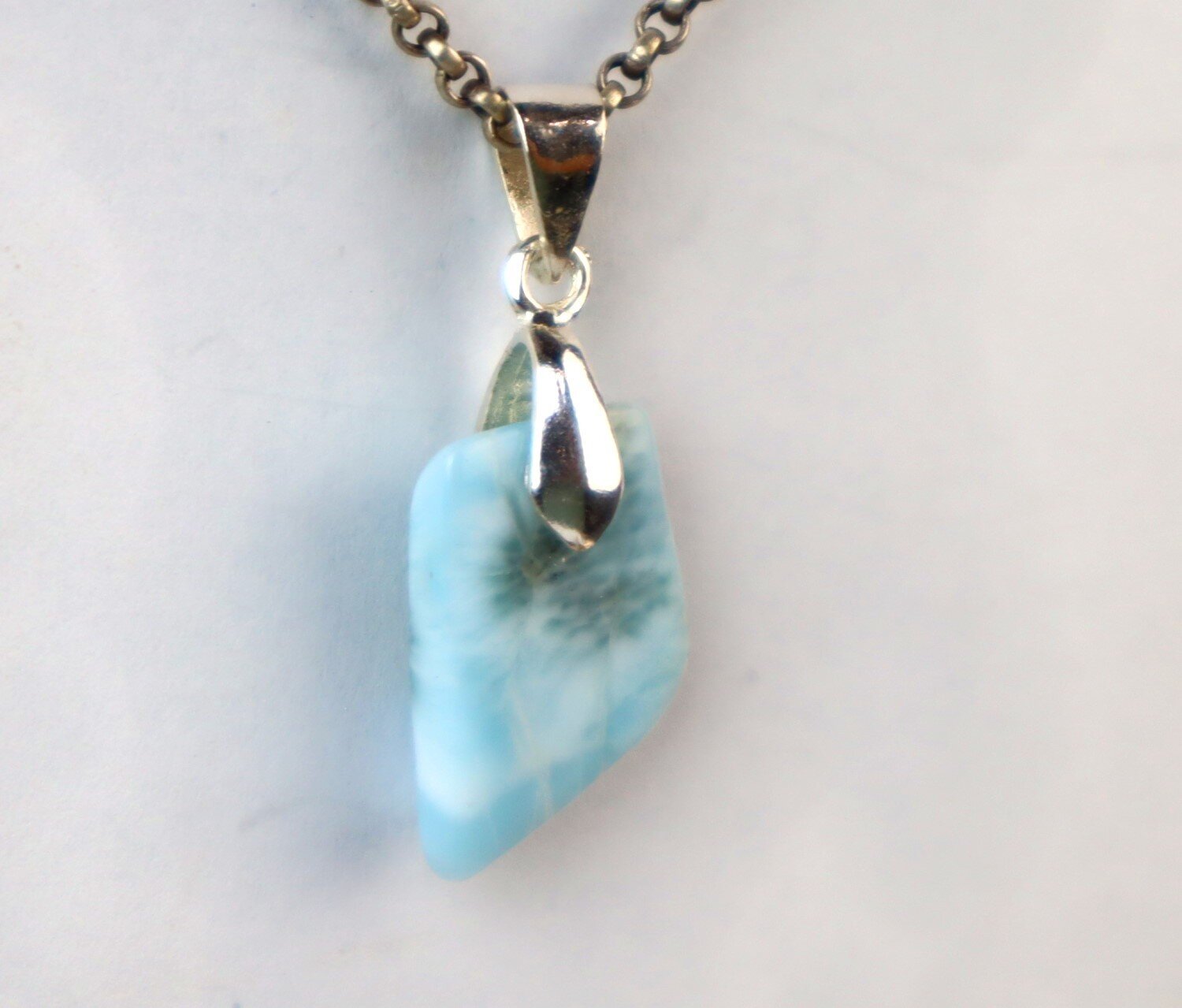 Beautiful Natural Light Blue Larimar .925 Sterling Silver Pendant 33mm – photo 6