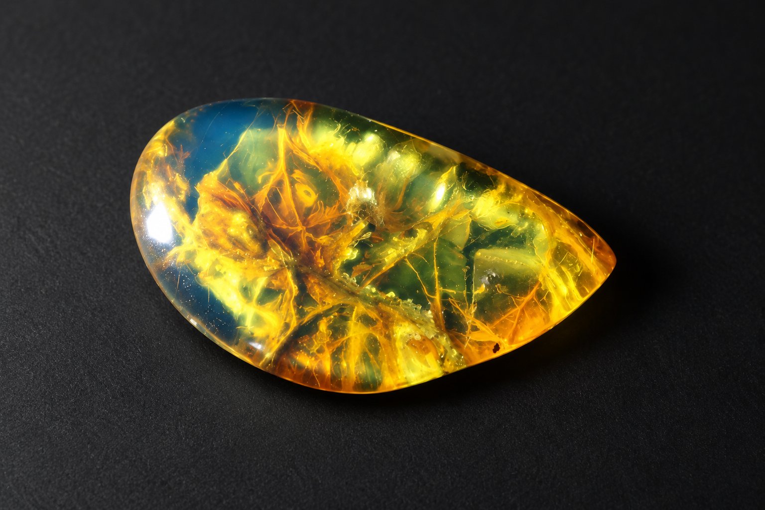 Authentic deep blue Dominican amber cabochon