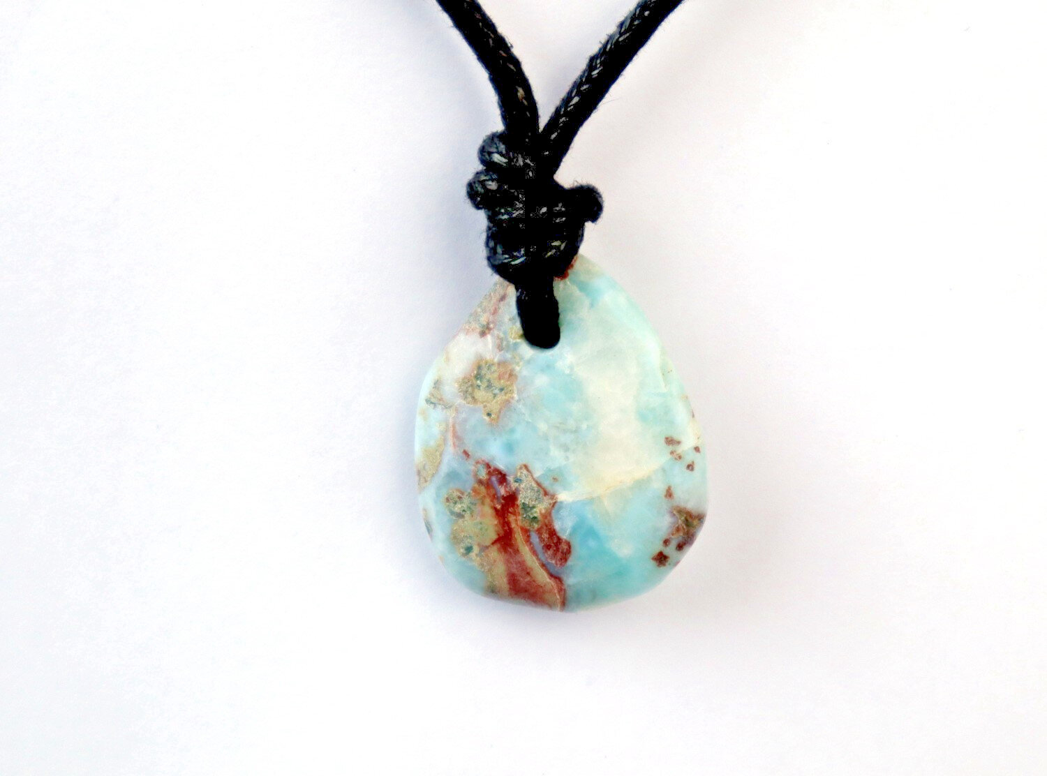Lovely Natural Ocean Red Blue Larimar Necklace adjustable free leather cord – photo 2
