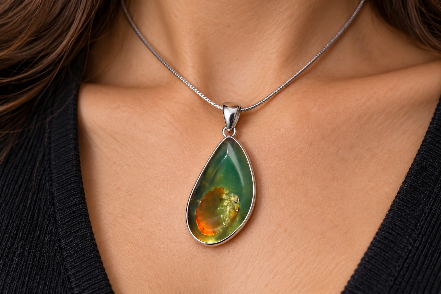 Real orange green polished Dominican amber 31mm – photo 2