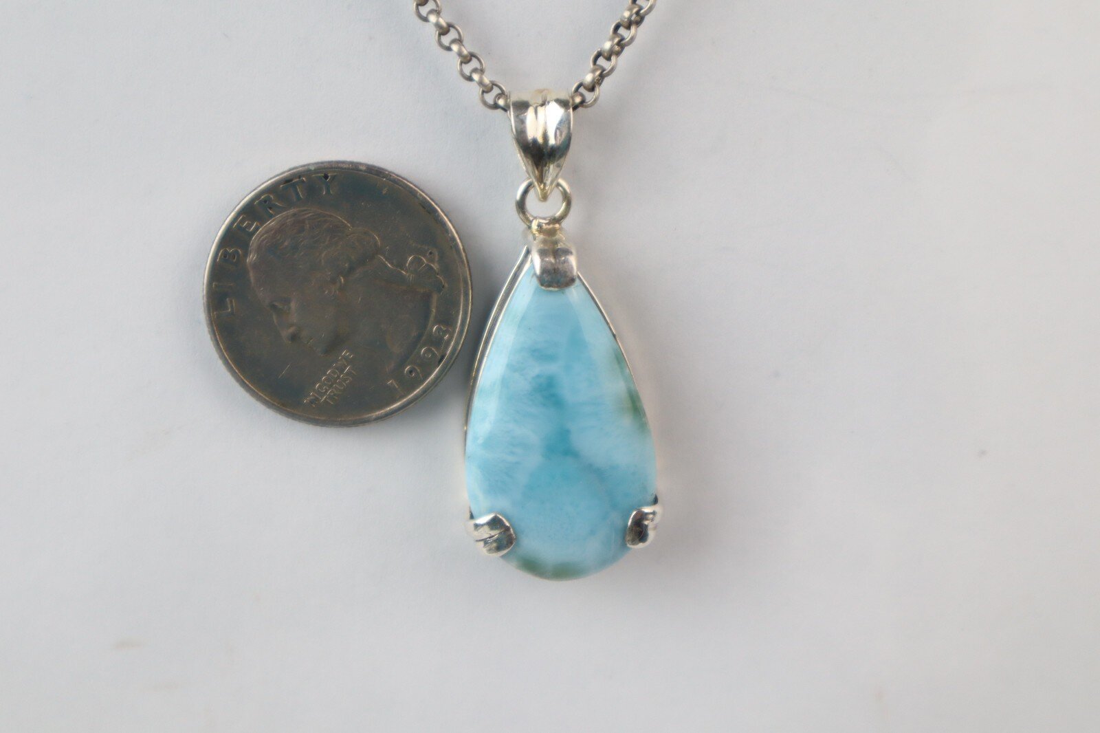 Fine Rare Dominican Sky Blue Larimar 925 Sterling Silver Pendant 44mm – photo 5