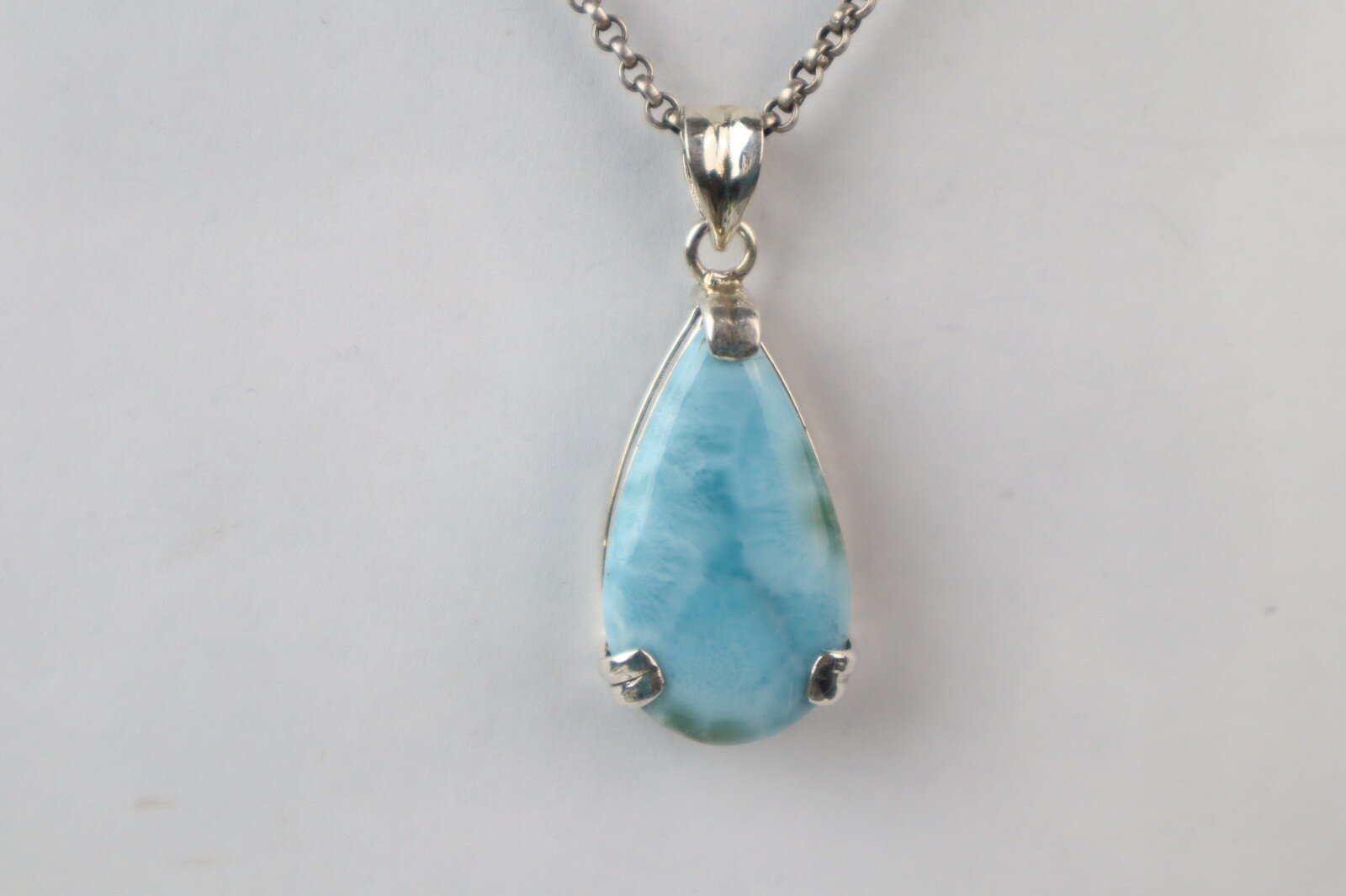 Fine Rare Dominican Sky Blue Larimar 925 Sterling Silver Pendant 44mm – photo 6