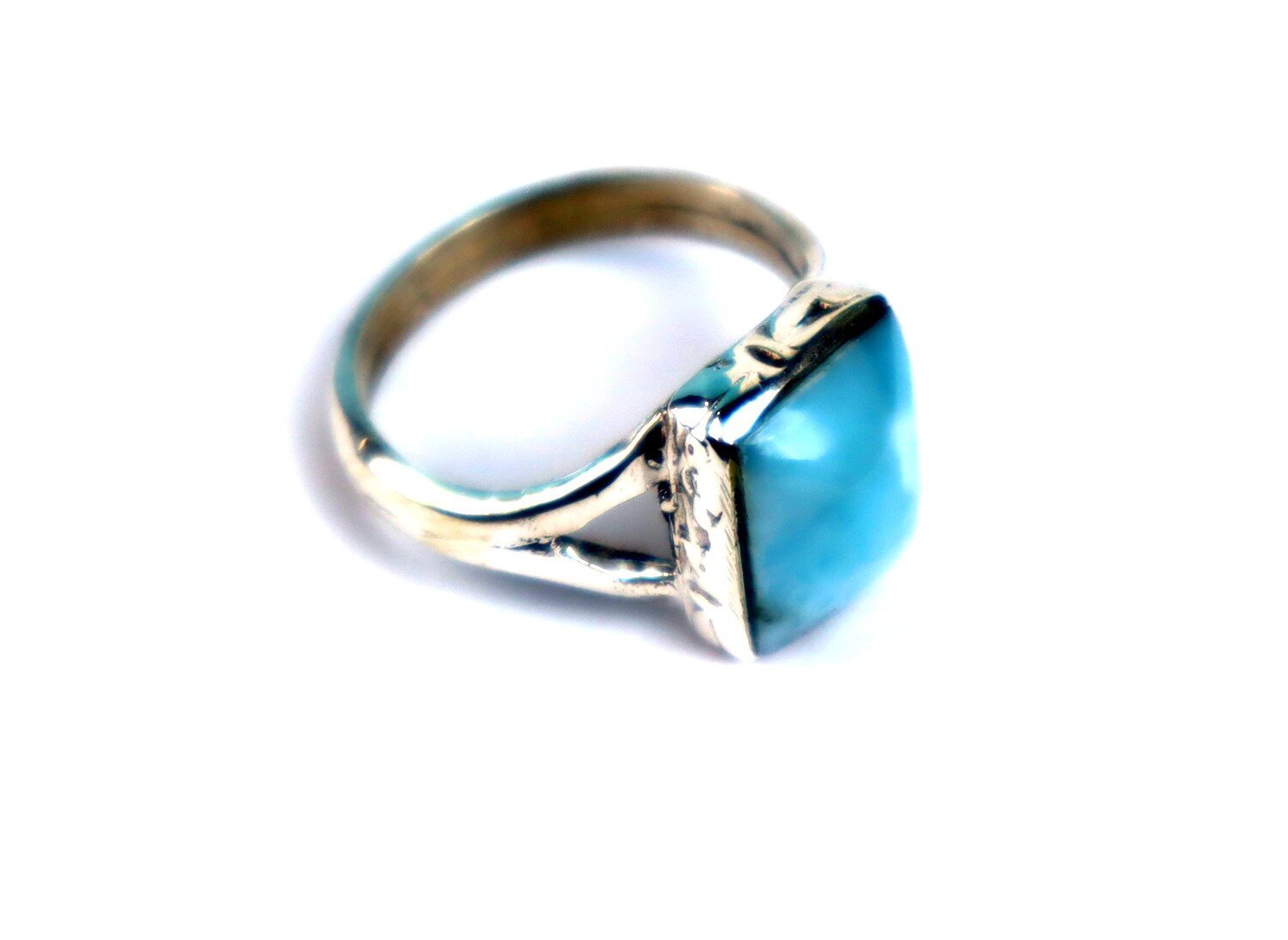 Beautiful Natural Light Blue Larimar .925 Sterling Silver Ring #7 free resizing – photo 8
