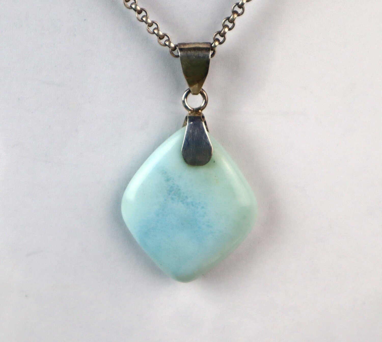 Charming Design Natural Light Blue Larimar .925 Sterling Silver Pendant 47mm – photo 6