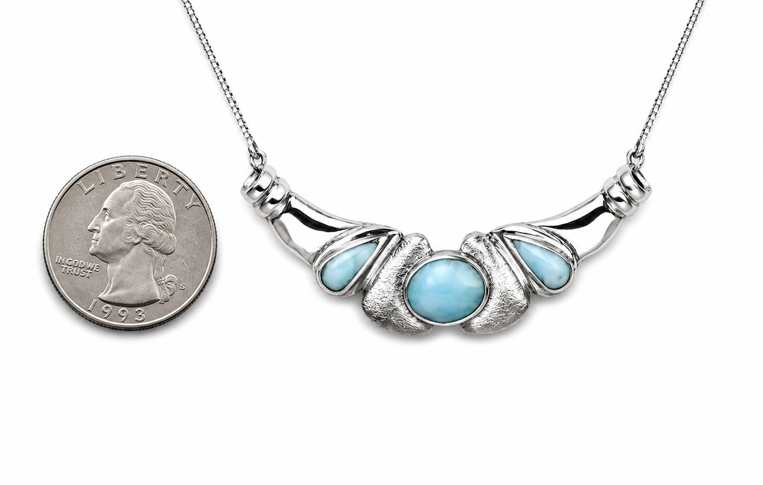 Genuine Dominican Blue Larimar Oval 925 Sterling Silver Necklace 20 inch – photo 5