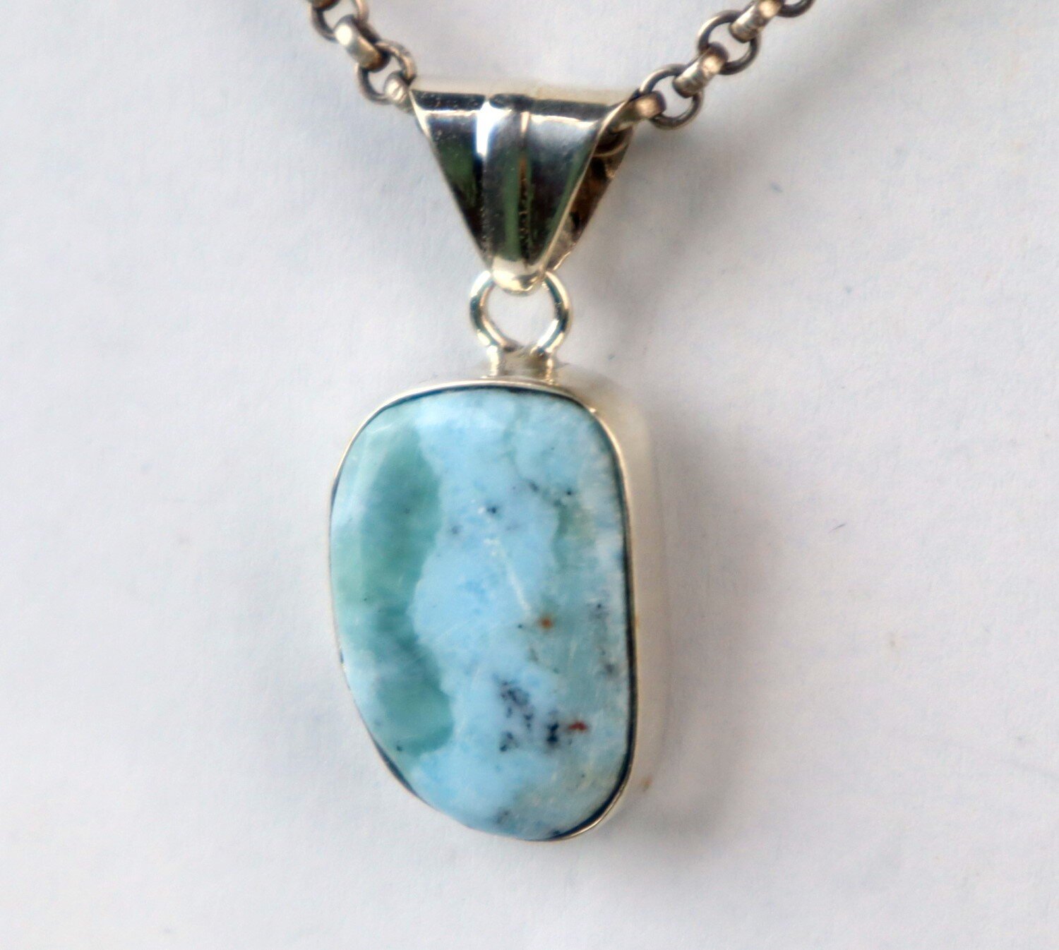 Rarest Green Blue Larimar 925 Sterling Silver Pendant 30mm – photo 4