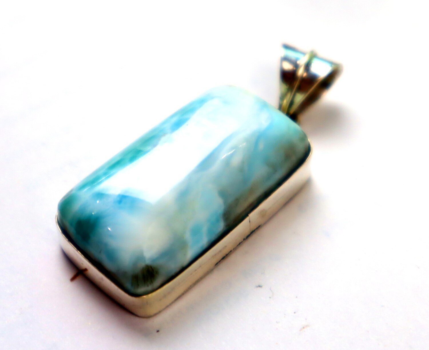 Impressive Natural Light Blue Larimar .925 Sterling Silver Pendant 42mm – photo 6