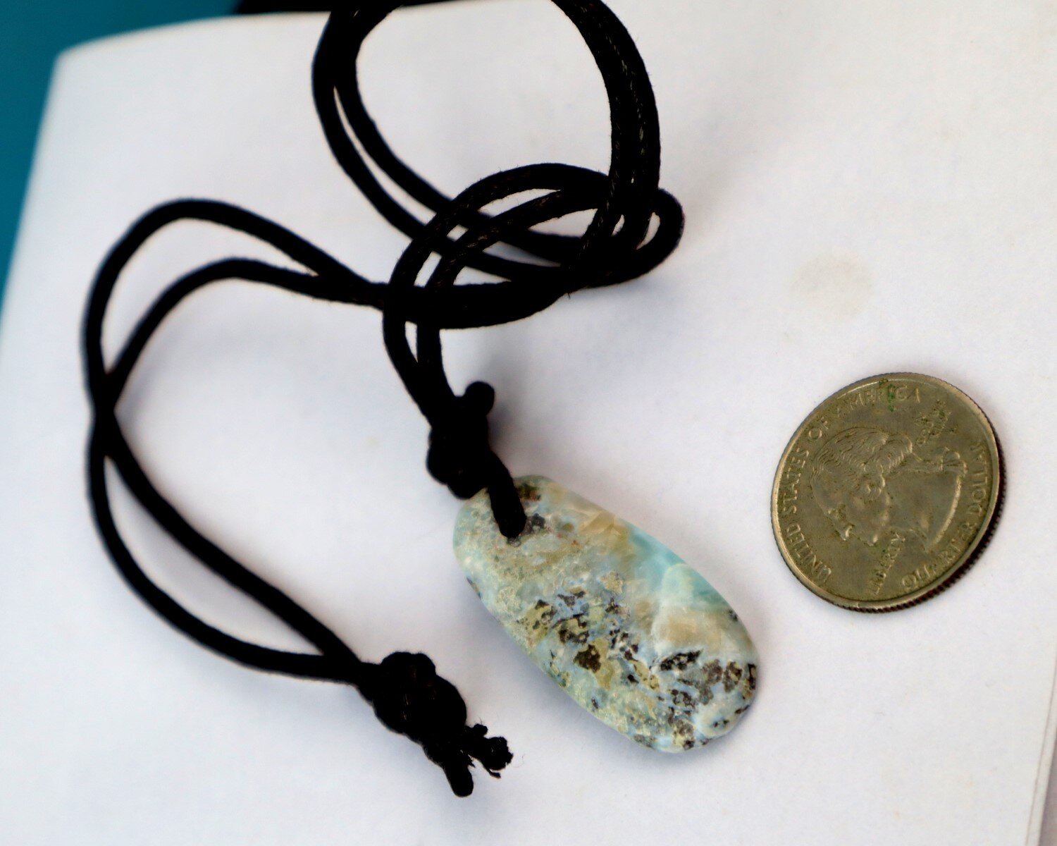 Rare Natural Light Blue Larimar Necklace free leather cord – photo 5