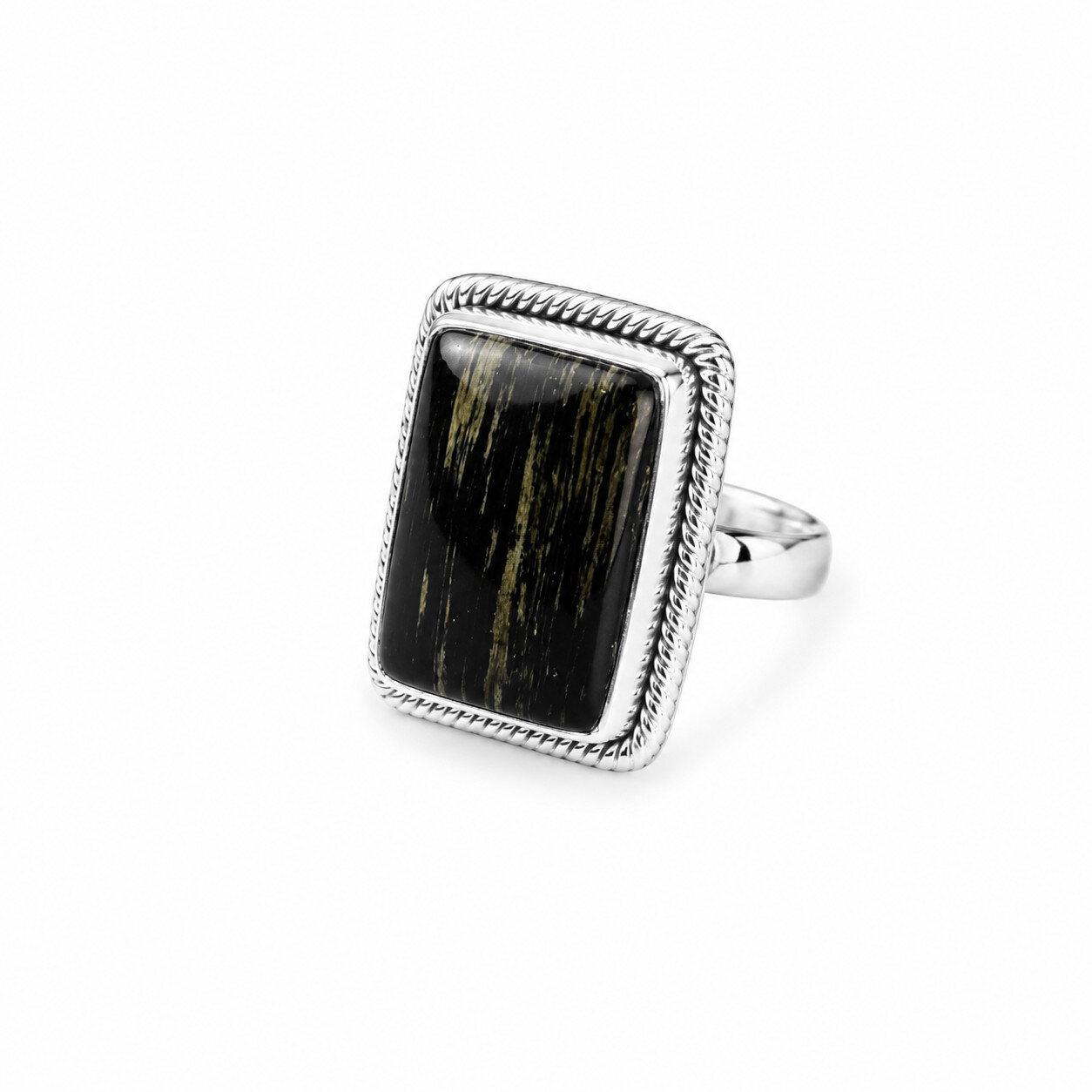 Natural Unique Black Gray Black Tourmaline 925 Sterling Silver Rectangular Ring – photo 3