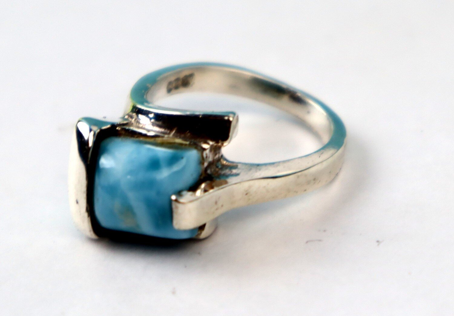 Natural Sky Blue Larimar .925 Sterling Silver Ring #6.5 – photo 6