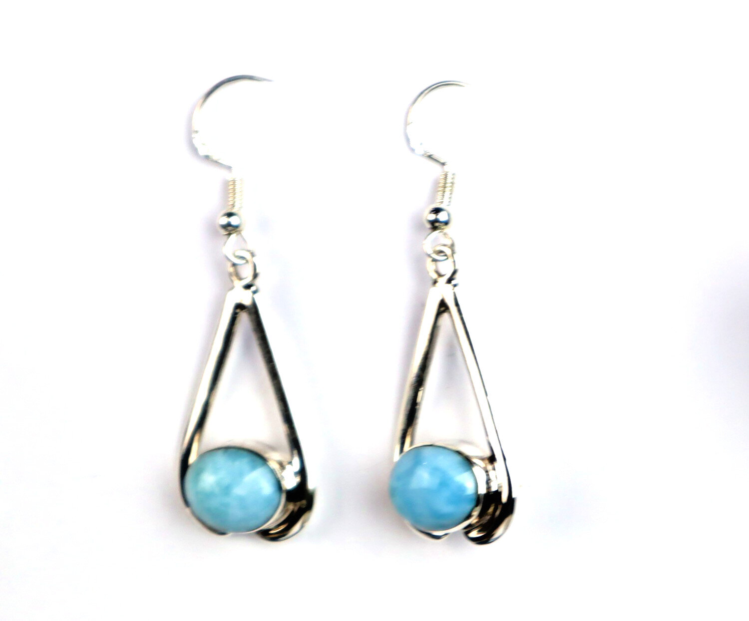 Charming 2 inch Natural Light Blue Larimar .925 Sterling Silver Dangle Earrings – photo 5