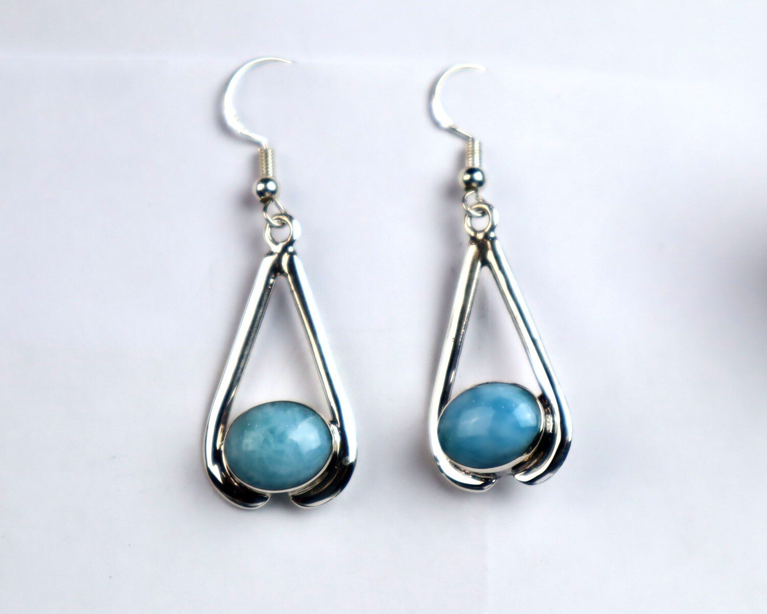 Charming 2 inch Natural Light Blue Larimar .925 Sterling Silver Dangle Earrings – photo 6