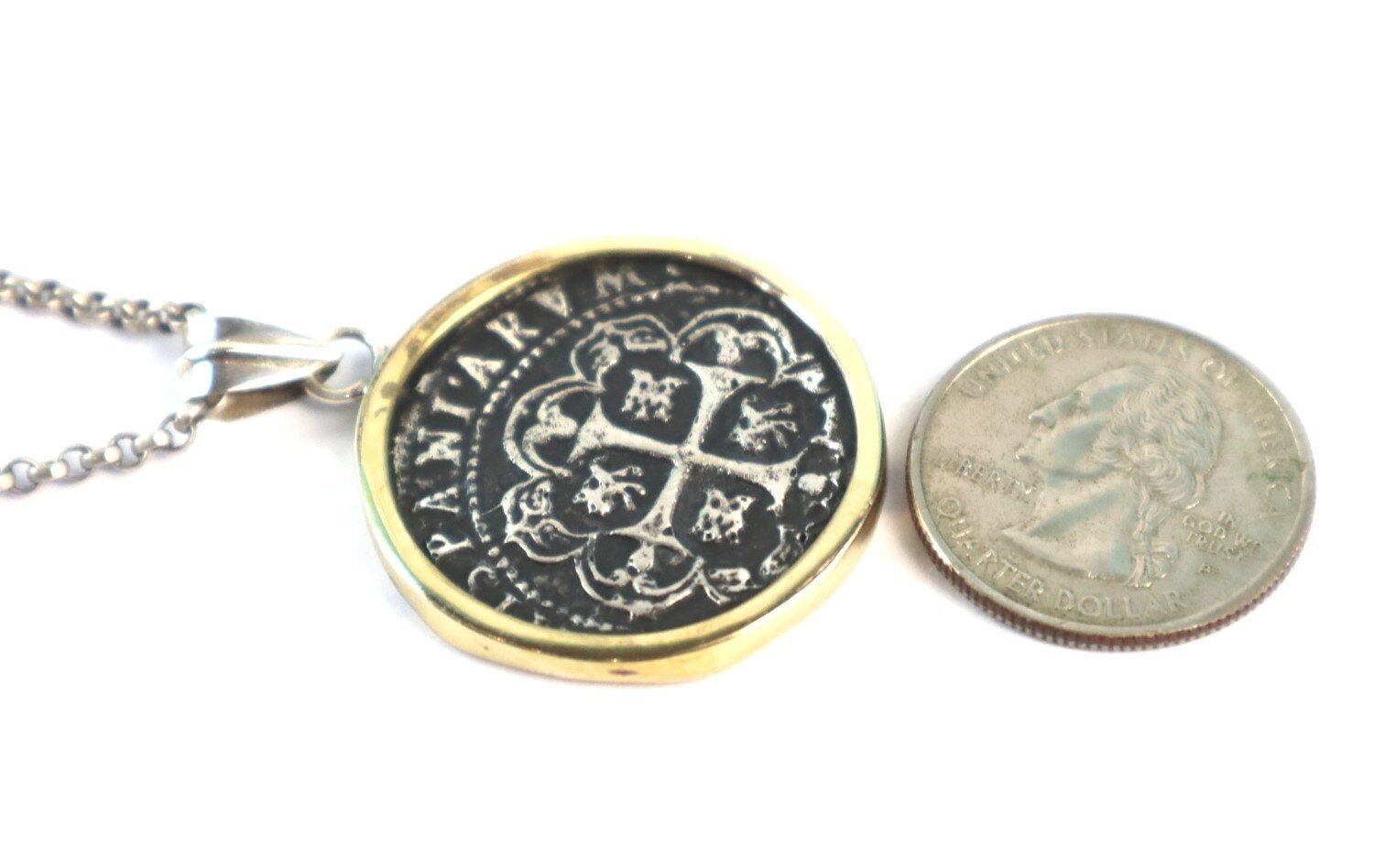 BIGGEST 2" Urca de Lima SPAIN COLONIAL COIN solid STERLING SILVER Pendant 46mm – photo 5