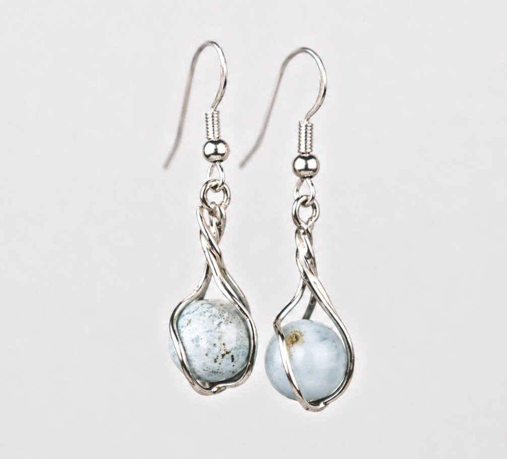 Beautiful Natural Light Blue Larimar .925 Sterling Silver Dangle Earrings 42.0mm