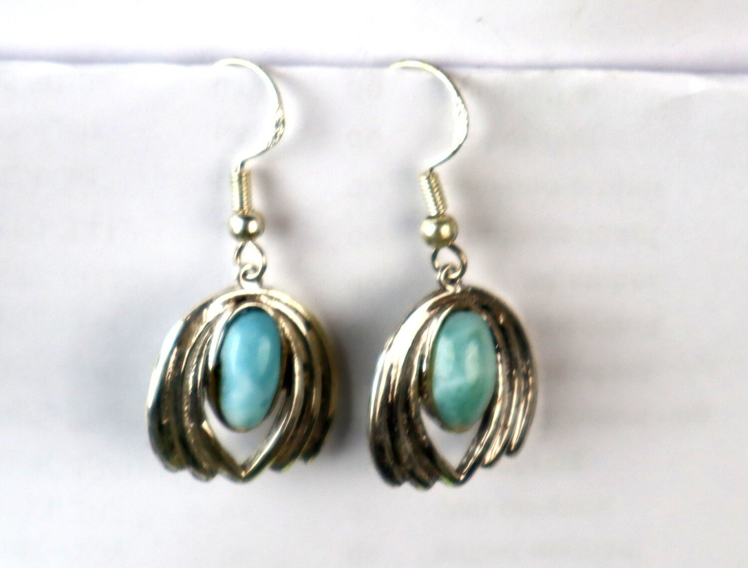 Lovely Natural Ocean Blue Larimar .925 Sterling Silver Dangle Earrings 37.0mm – photo 4