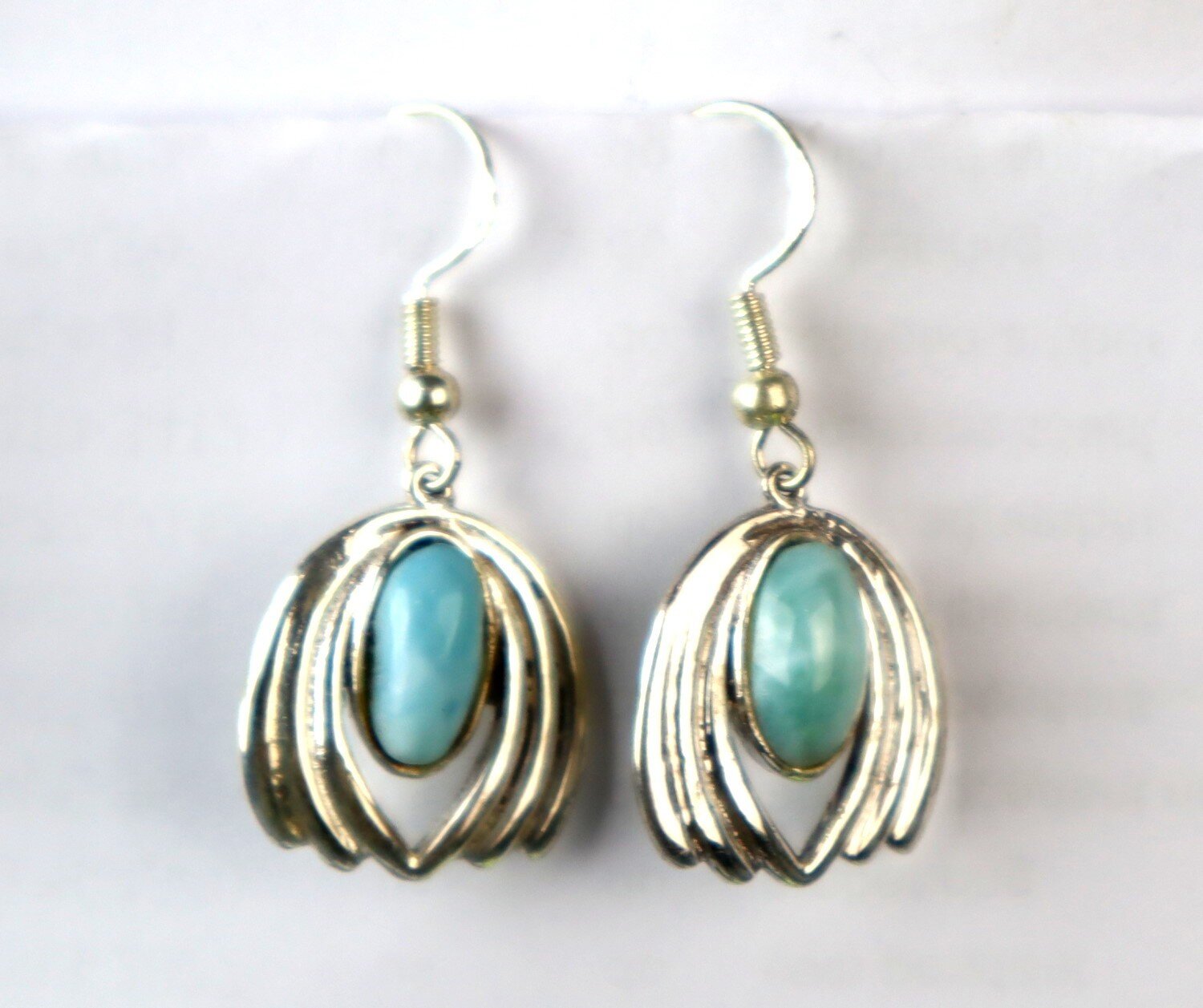 Lovely Natural Ocean Blue Larimar .925 Sterling Silver Dangle Earrings 37.0mm – photo 6