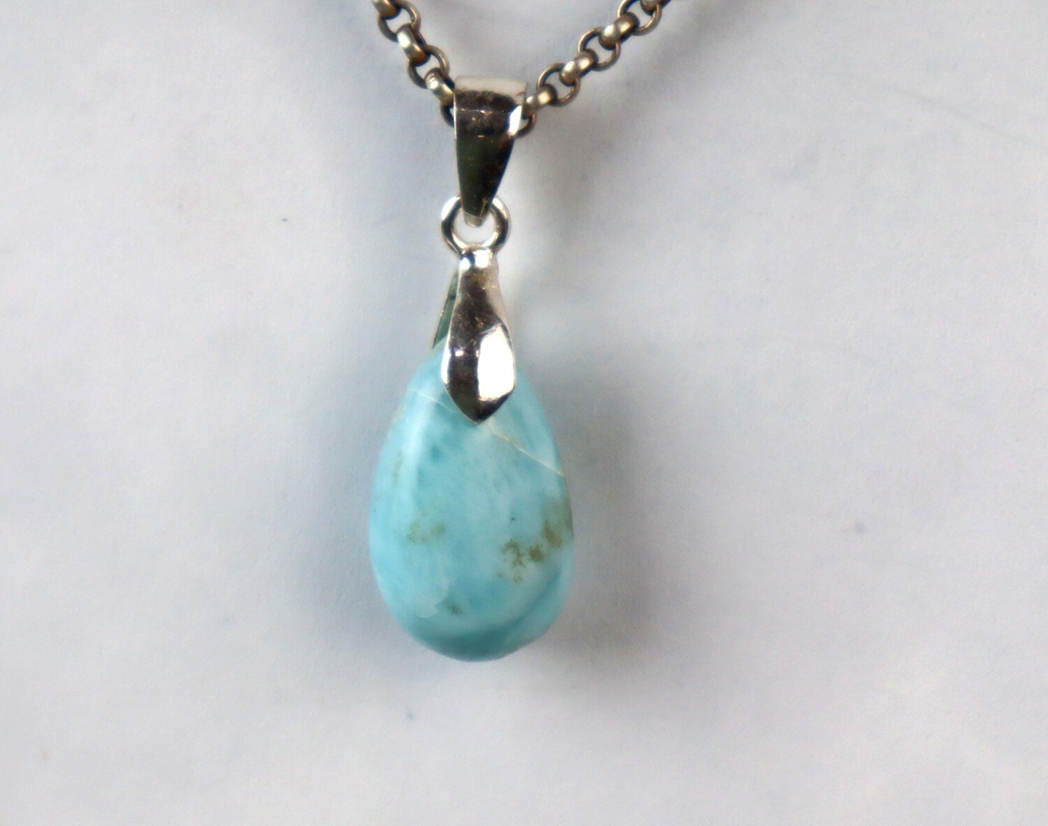 Genuine Dominican Blue Larimar Pear 925 Sterling Silver Pendant 1.3 Inch 4.2g – photo 4
