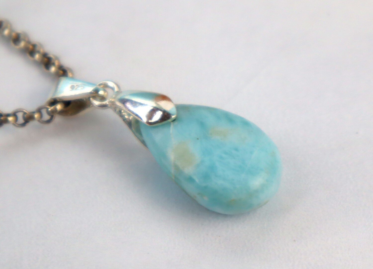 Genuine Dominican Blue Larimar Pear 925 Sterling Silver Pendant 1.3 Inch 4.2g – photo 7