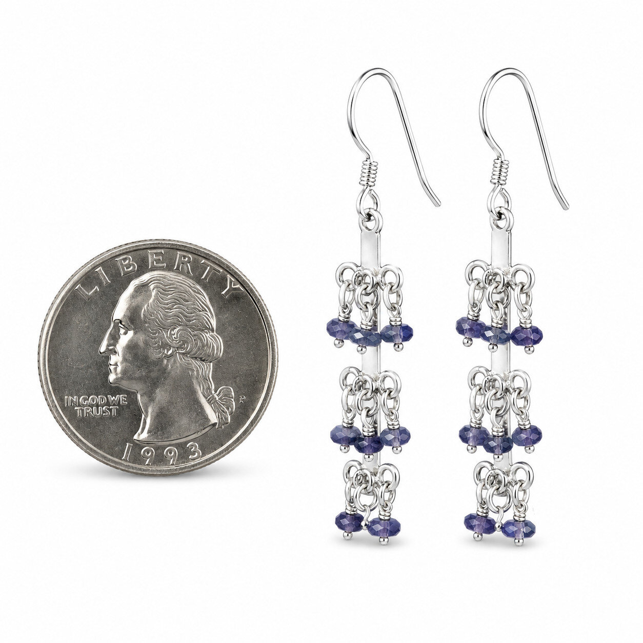 Gift Genuine Blue Violet Iolite 925 Sterling Silver Round Faceted Beads Earrings – photo 3
