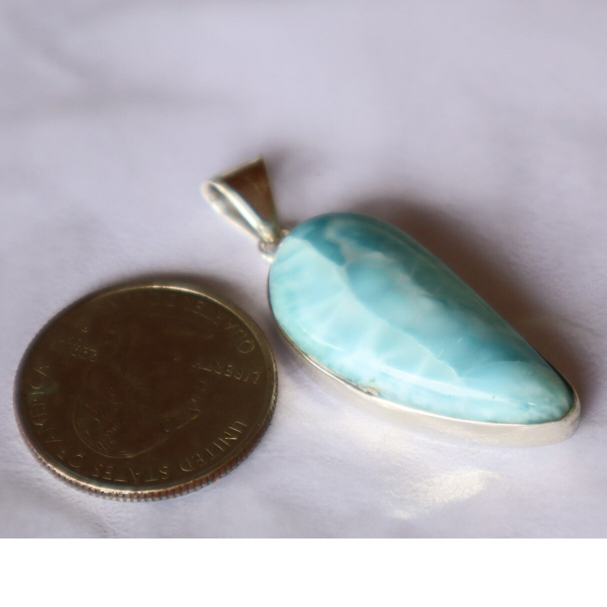 Boutique Quality Sky Blue Larimar 925 Sterling Silver Leaf Pendant 44mm – photo 5