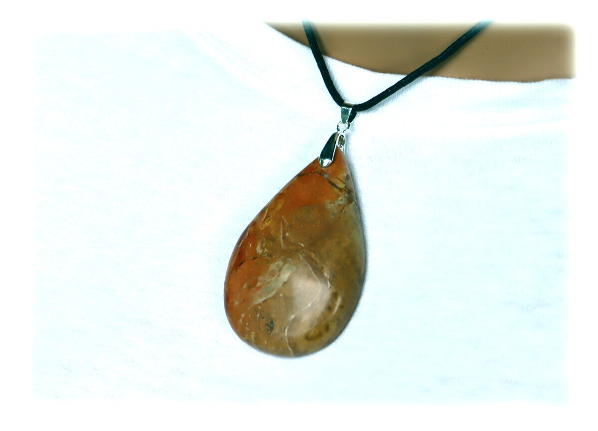 3 inch Natural Orange Red Jasper Pendant 80mm free leather necklace – photo 4