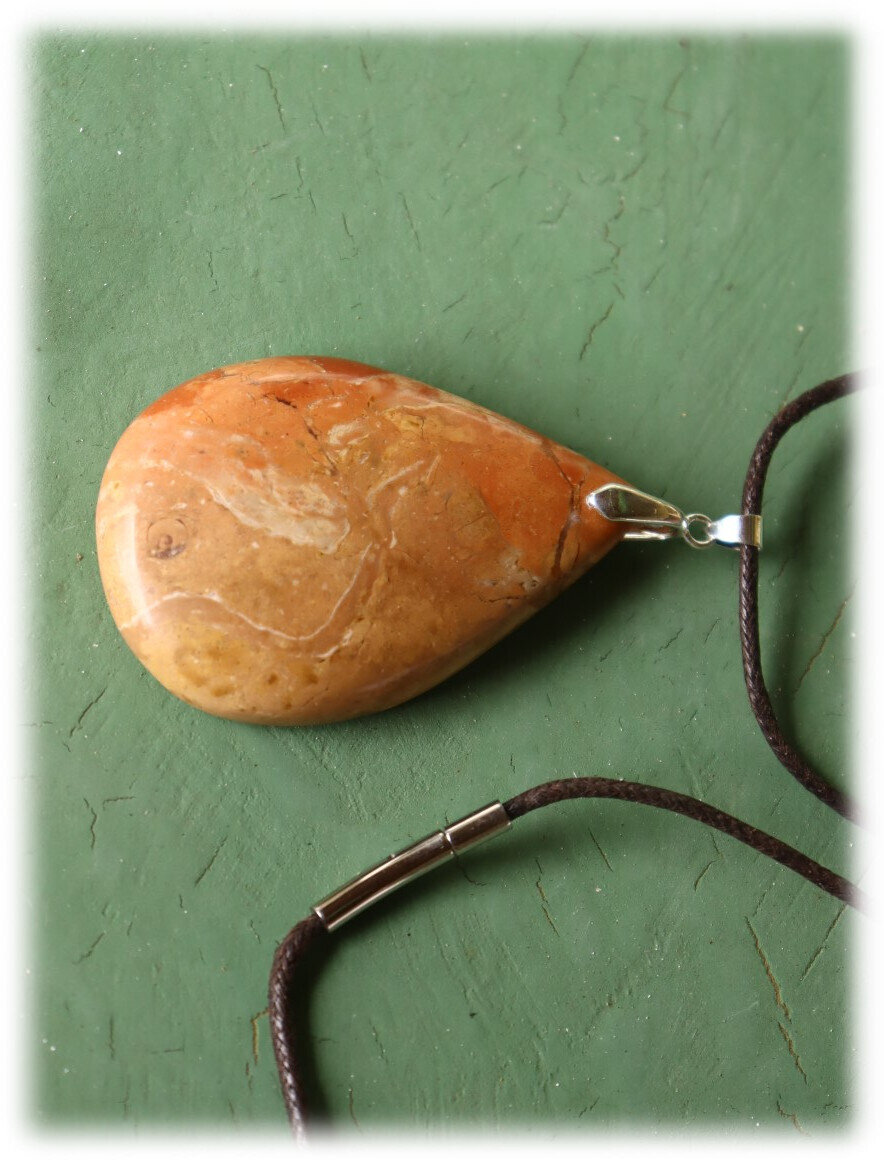 3 inch Natural Orange Red Jasper Pendant 80mm free leather necklace – photo 7