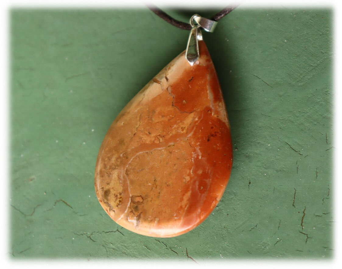 3 inch Natural Orange Red Jasper Pendant 80mm free leather necklace – photo 9