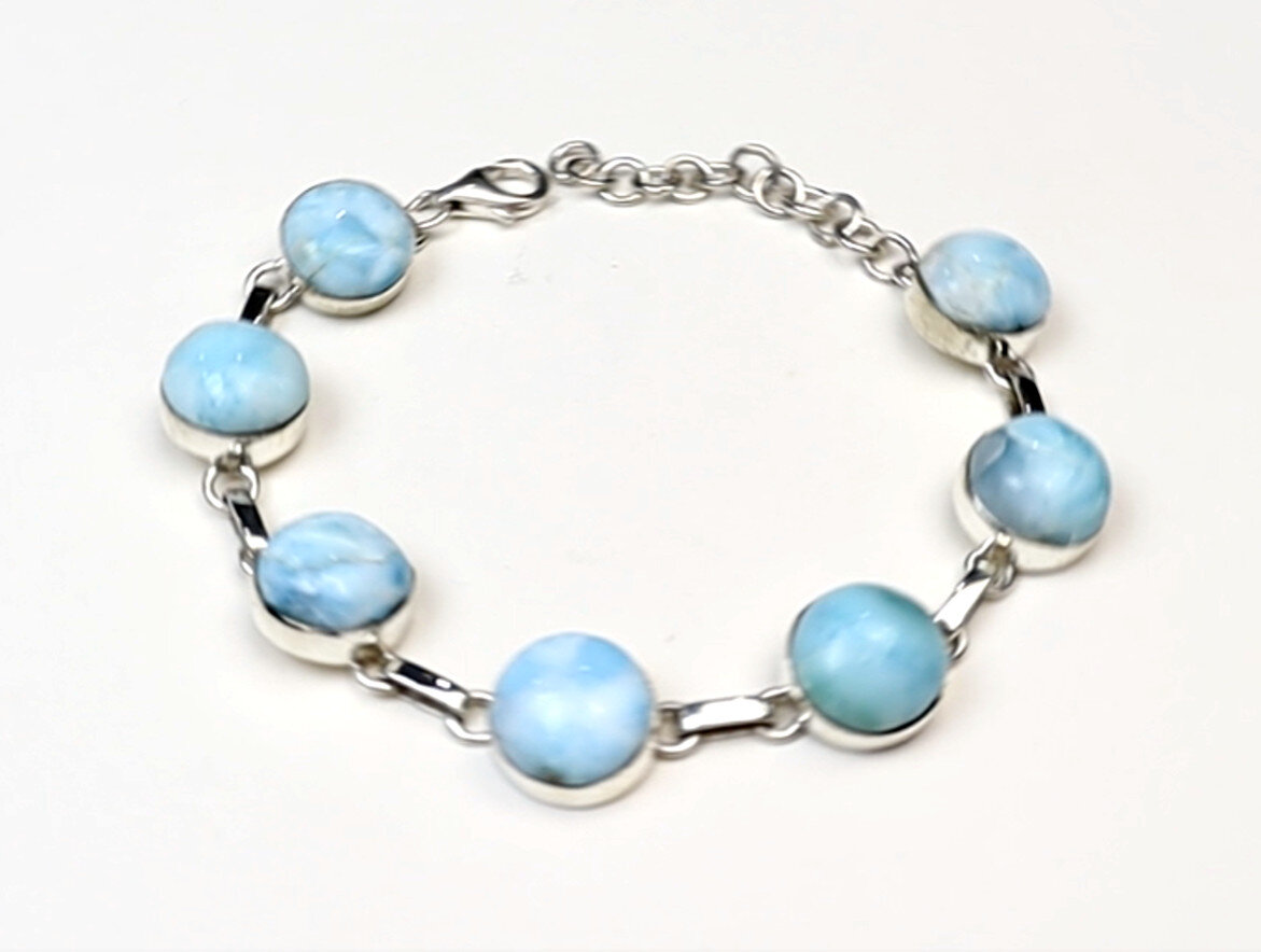 Finest Natural Light Blue Larimar .925 Sterling Silver Bracelet 6 1/4inch – photo 5