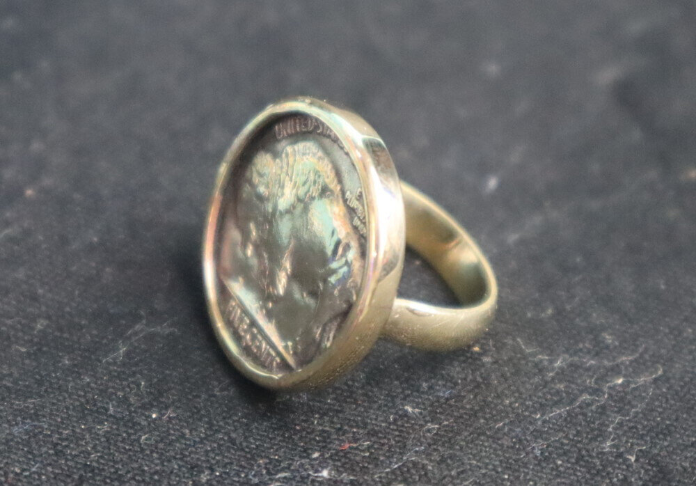 US 1937 Buffalo Nickel Five Cents Coin Ring Bronze Frame #6 free resizing 21mm – photo 6